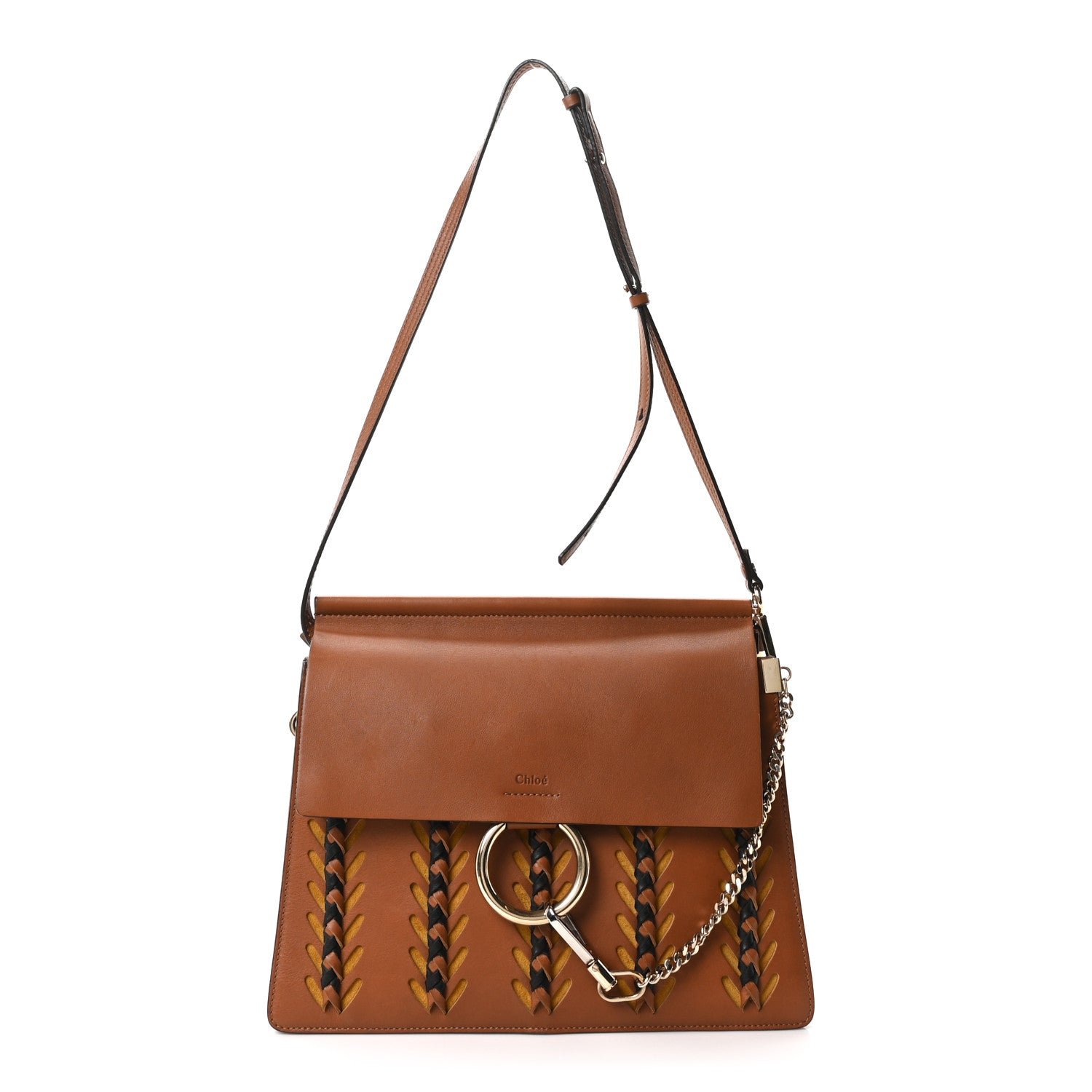 Chloe Goatskin Braided Medium Faye Shoulder Bag Caramel Black