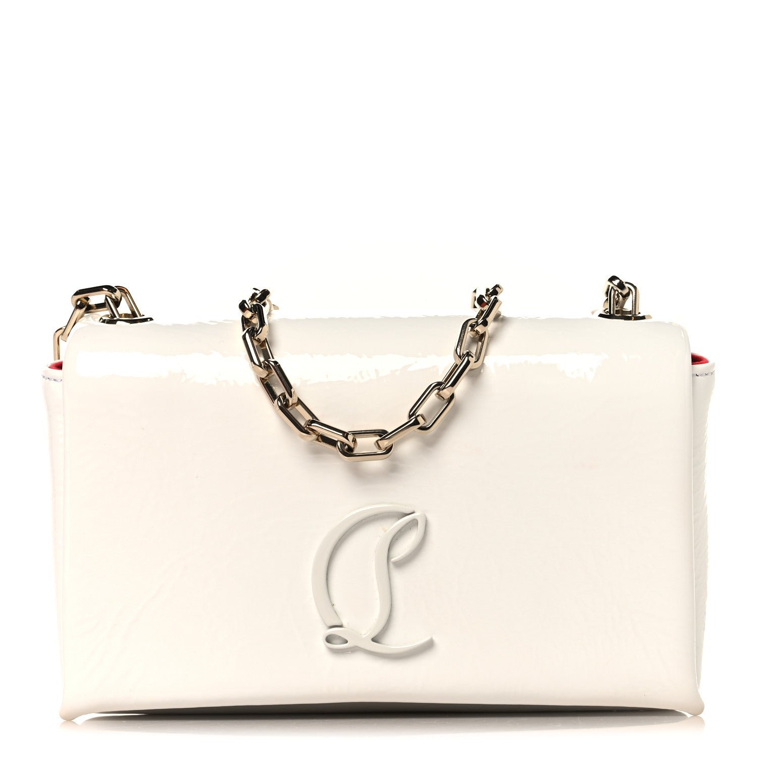 Christian Louboutin Naplak Patent Calfskin Monochrome Small Loubi54 Shoulder Bag White