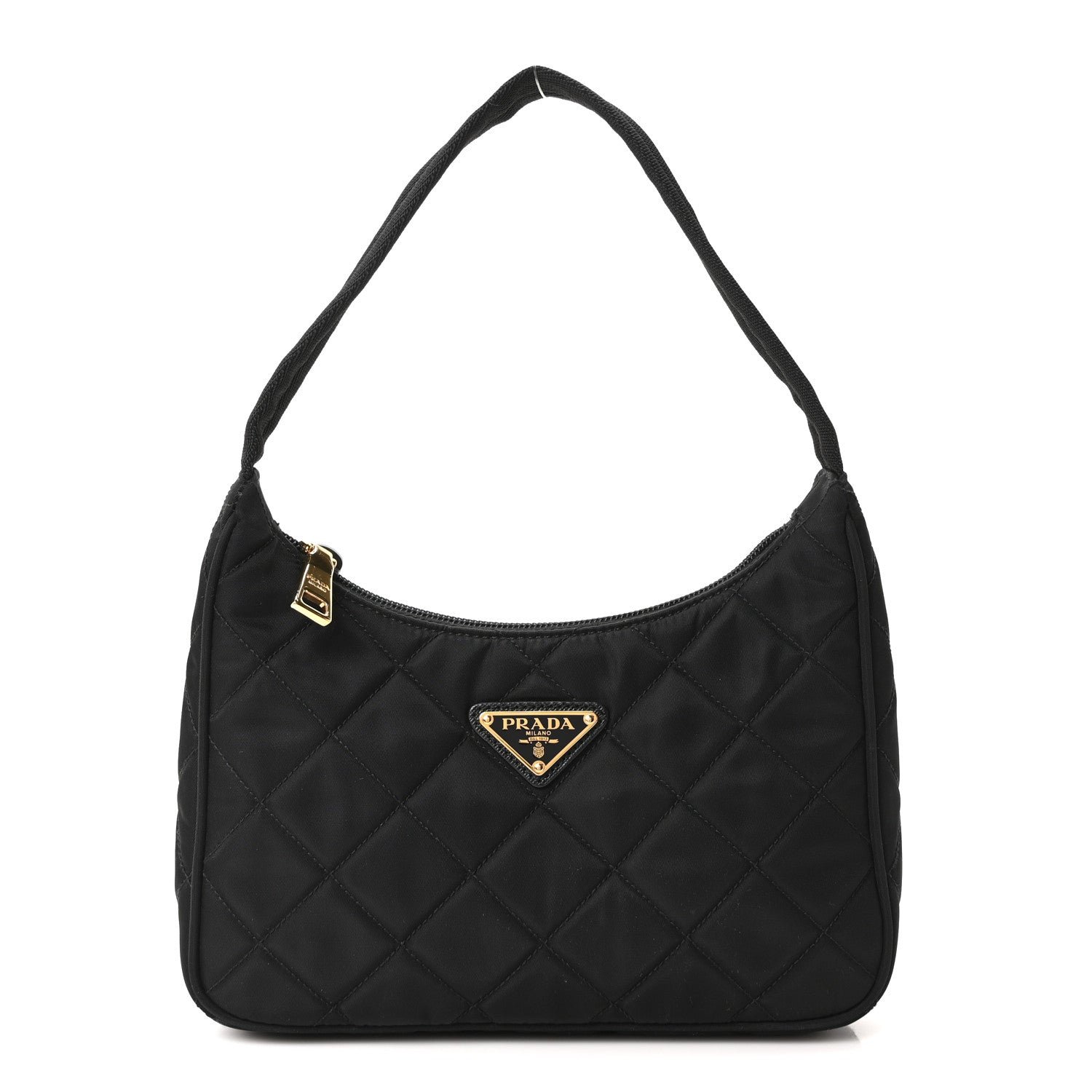 Prada Tessuto Nylon Stitched Shoulder Bag Black