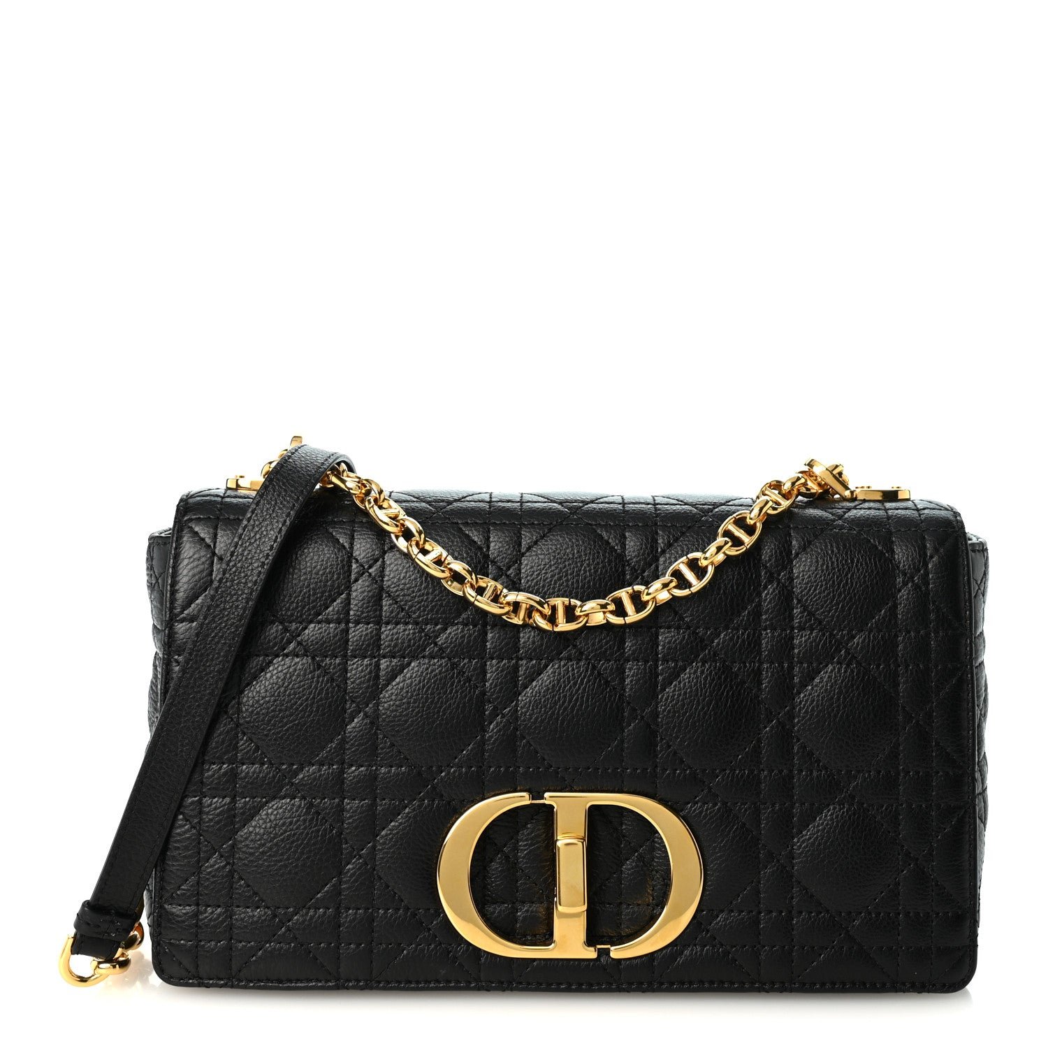 Christian Dior Supple Calfskin Cannage Medium Caro Bag Black