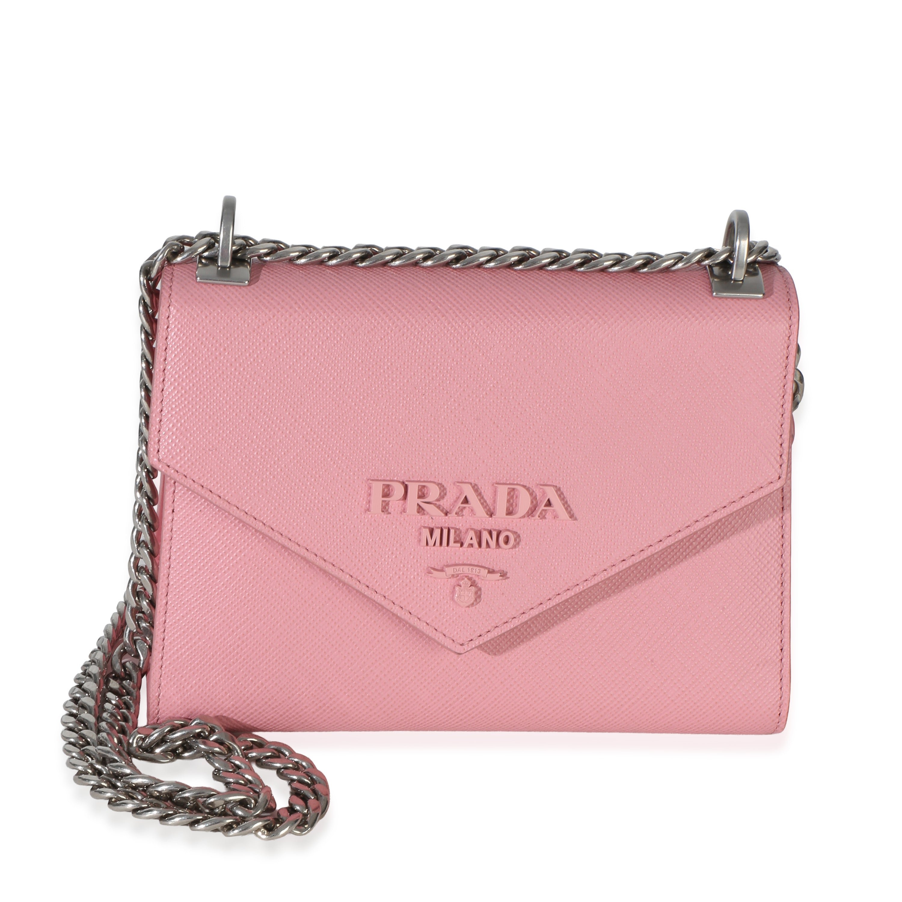 Pink Saffiano Monochrome Envelope Flap Chain Shoulder Bag