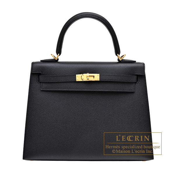 Hermes Kelly bag 25 Sellier Black Epsom leather Gold hardware
