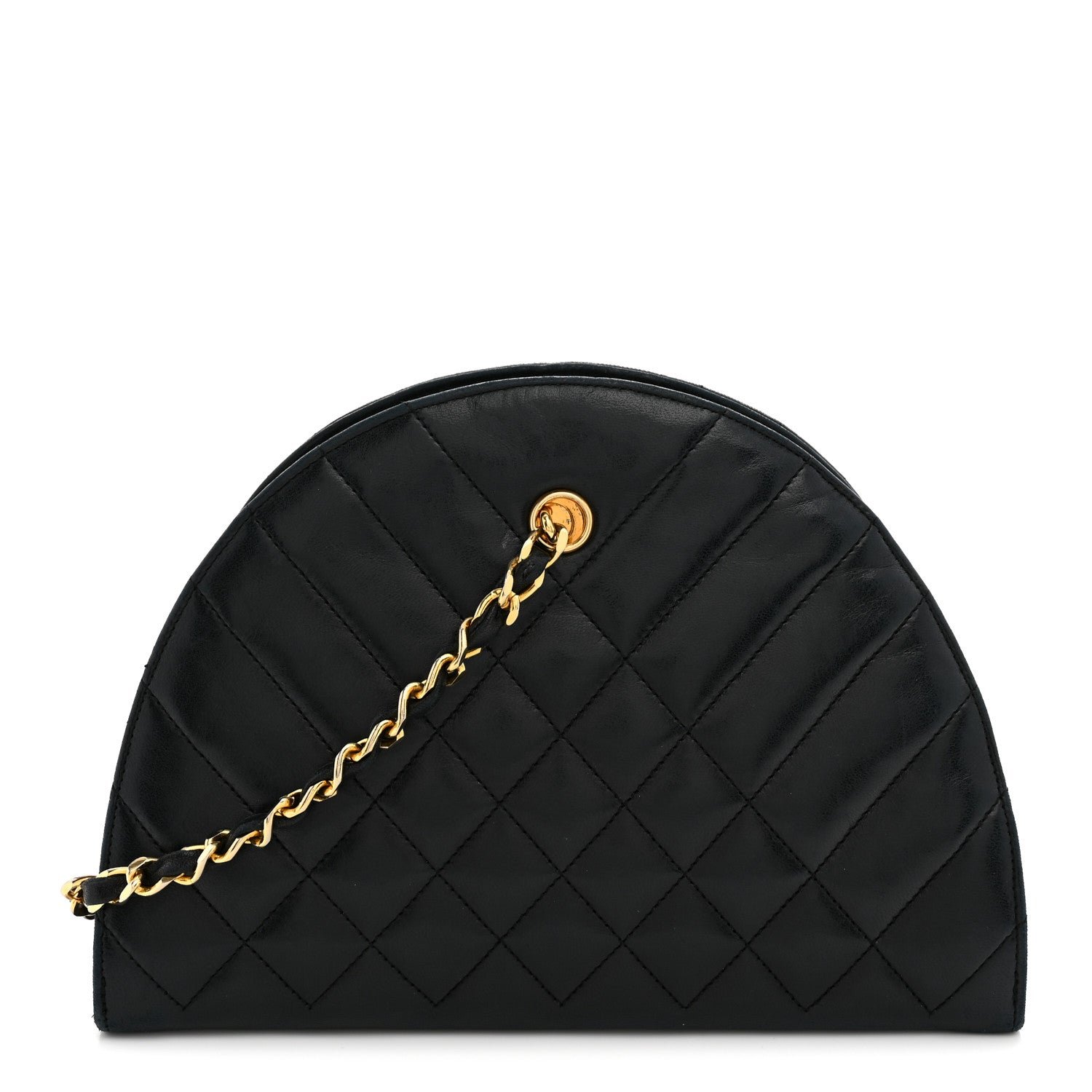 Chanel Lambskin Quilted Small Half Moon Clutch Black