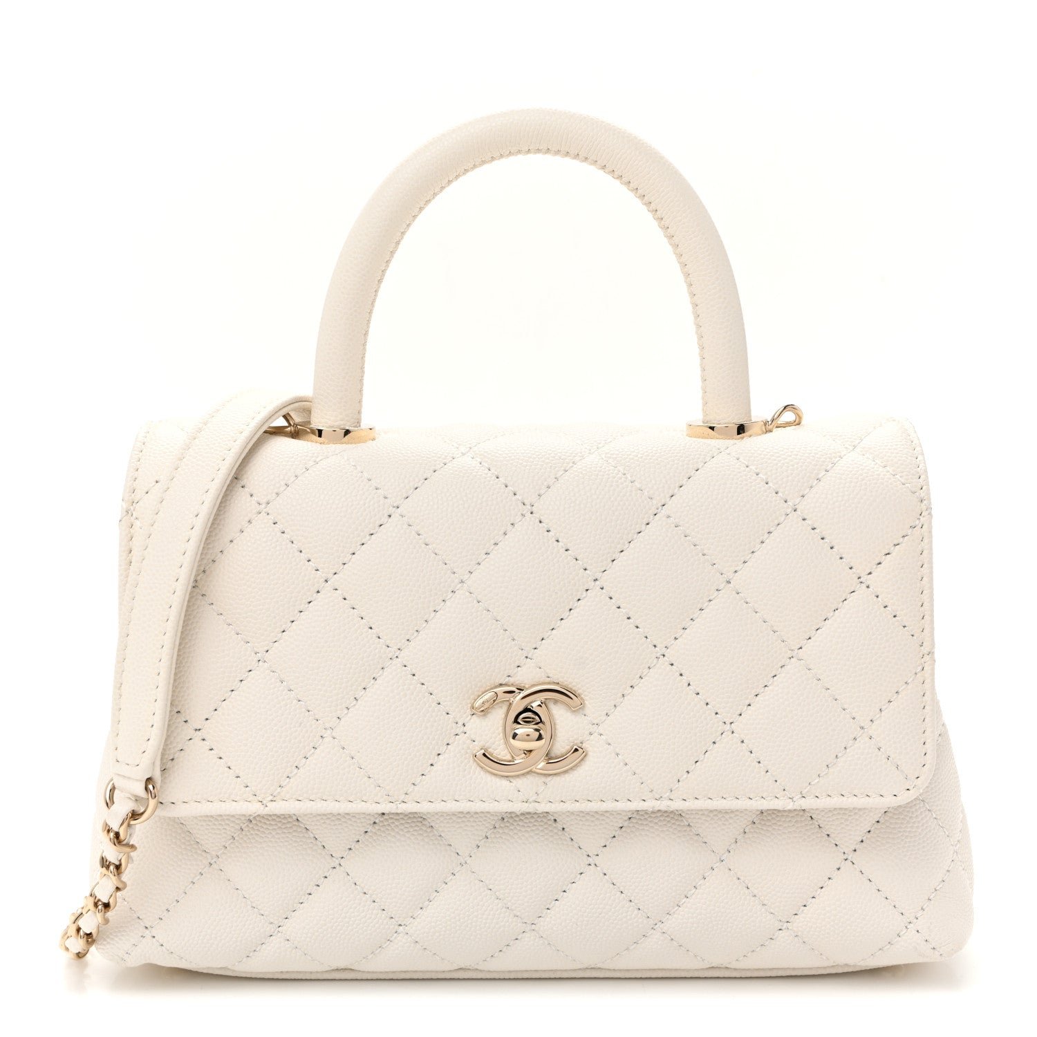 Caviar Quilted Mini Coco Handle Flap White