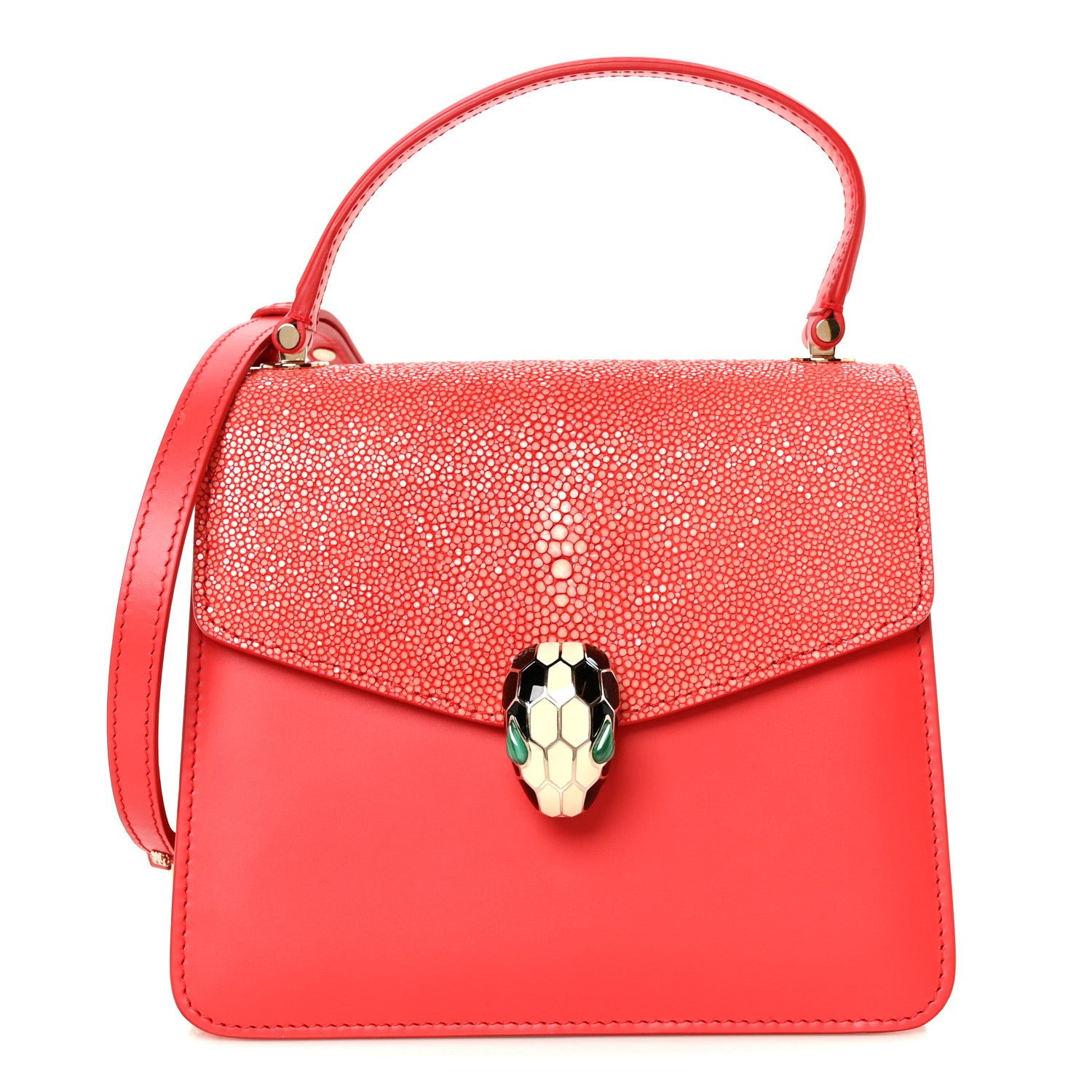 Bulgari Calfskin Galuchat Serpenti Forever Crossbody Red