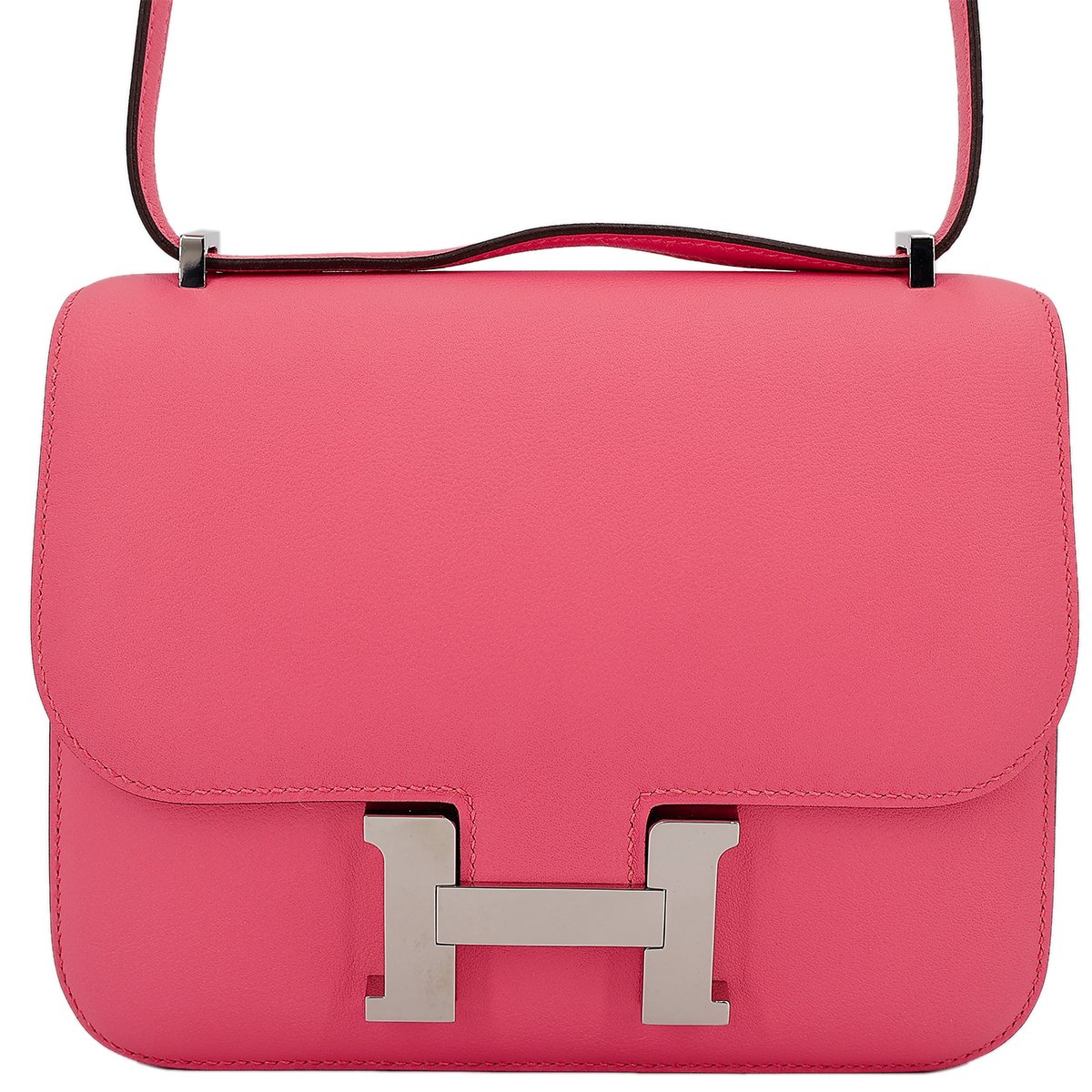 HERMÈS Constance Mini 19 shoulder bag in Rose Azalee Swift leather with Palladium hardware