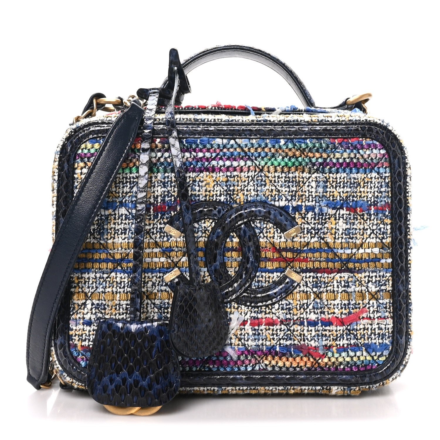 Chanel Tweed Snakeskin Quilted Medium CC Filigree Vanity Case Multicolor