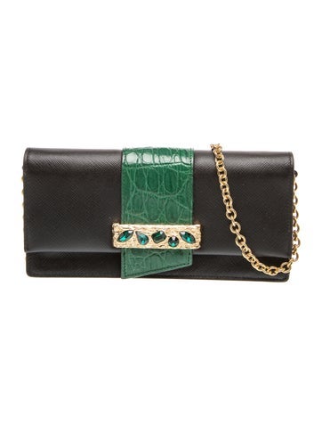 Saffiano Leather Ribbon Wallet on Chain