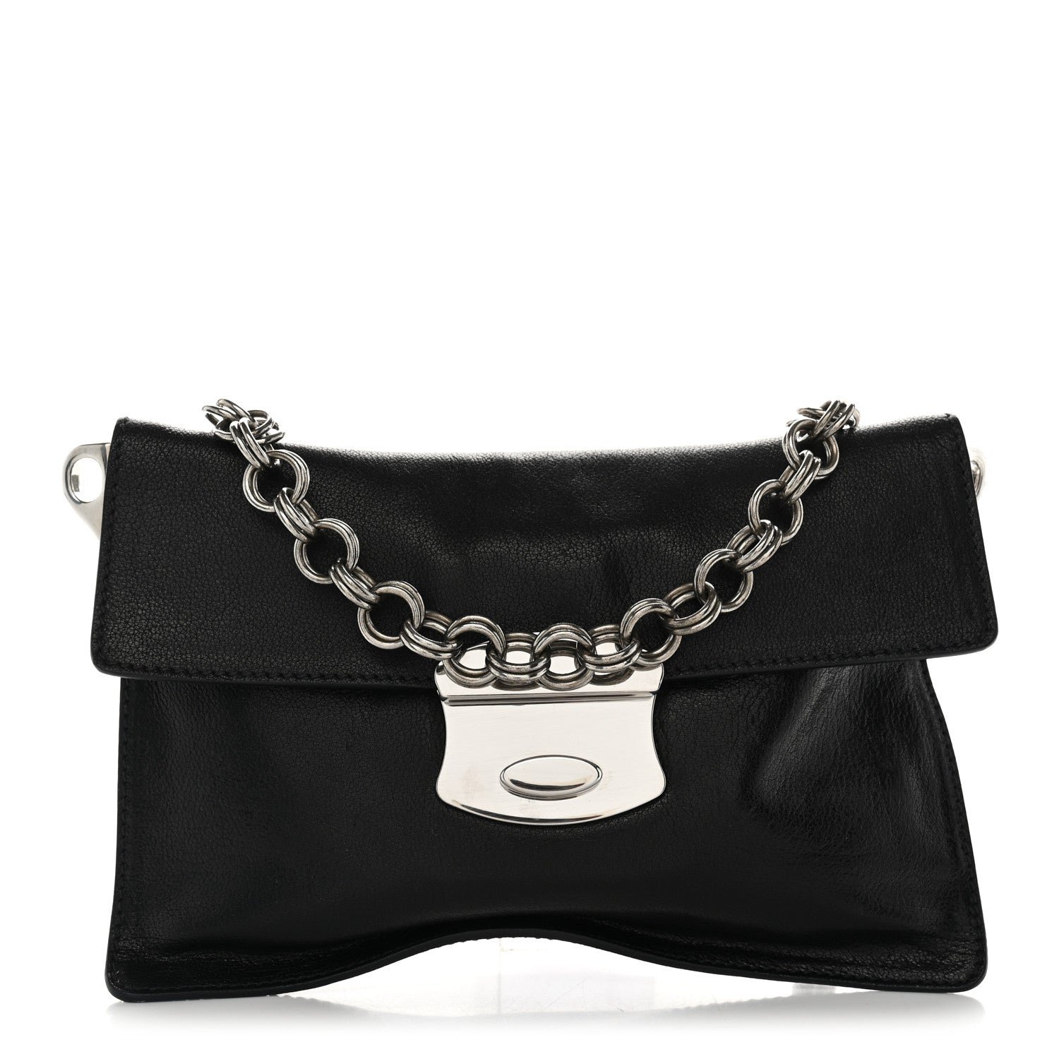 Prada Glace Calf Pushlock Chain Shoulder Bag Black