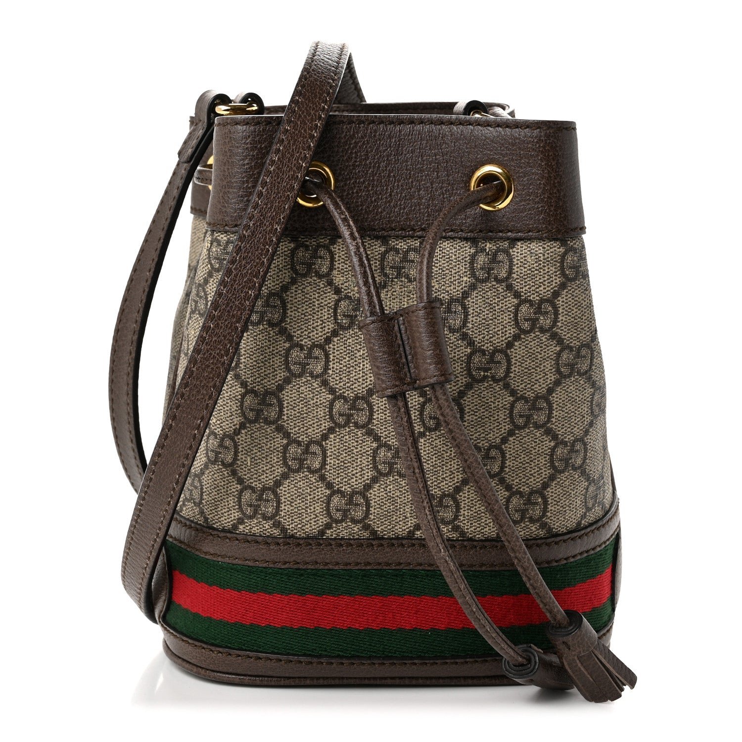 Gucci GG Supreme Monogram Web Mini Ophidia Bucket Bag Brown