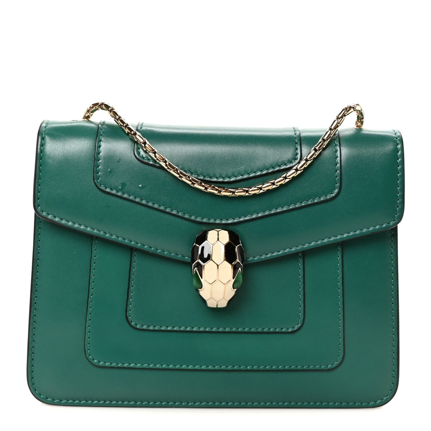 Bulgari Calfskin Small Serpenti Forever Snake Strap Crossbody Bag Emerald Green