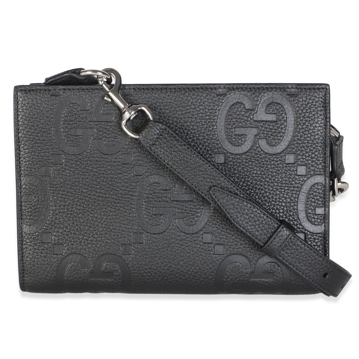 Black Monogram Jumbo GG Textured Dollar Calfskin Wristlet Messenger Bag