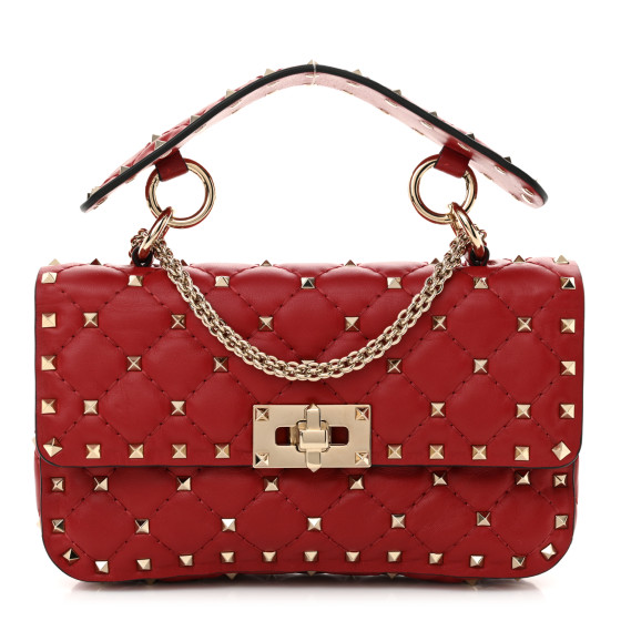 Valentino Garavani Nappa Small Rockstud Spike Shoulder Bag Rosso Valentino