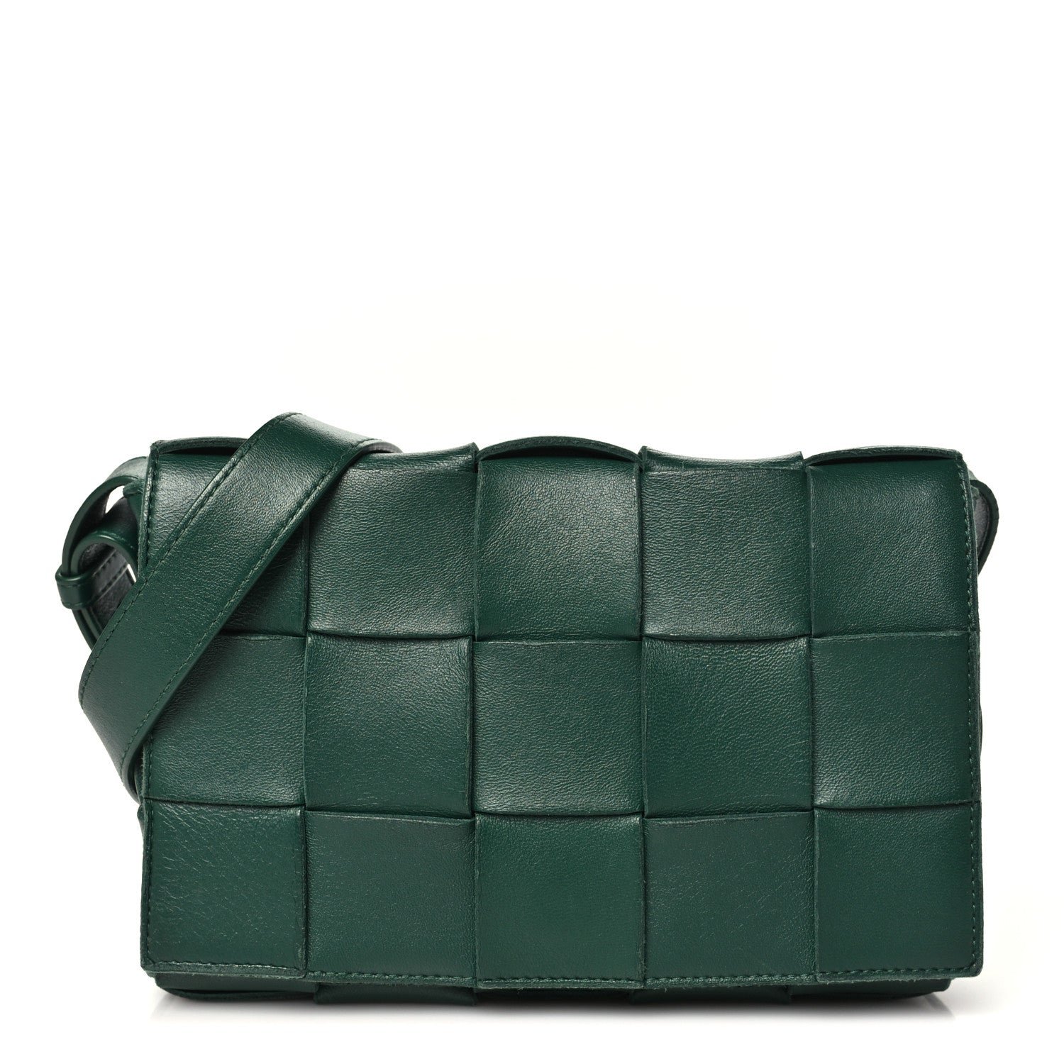 Bottega Veneta Grained Calfskin Maxi Intrecciato Cassette Crossbody Bag Raintree Green
