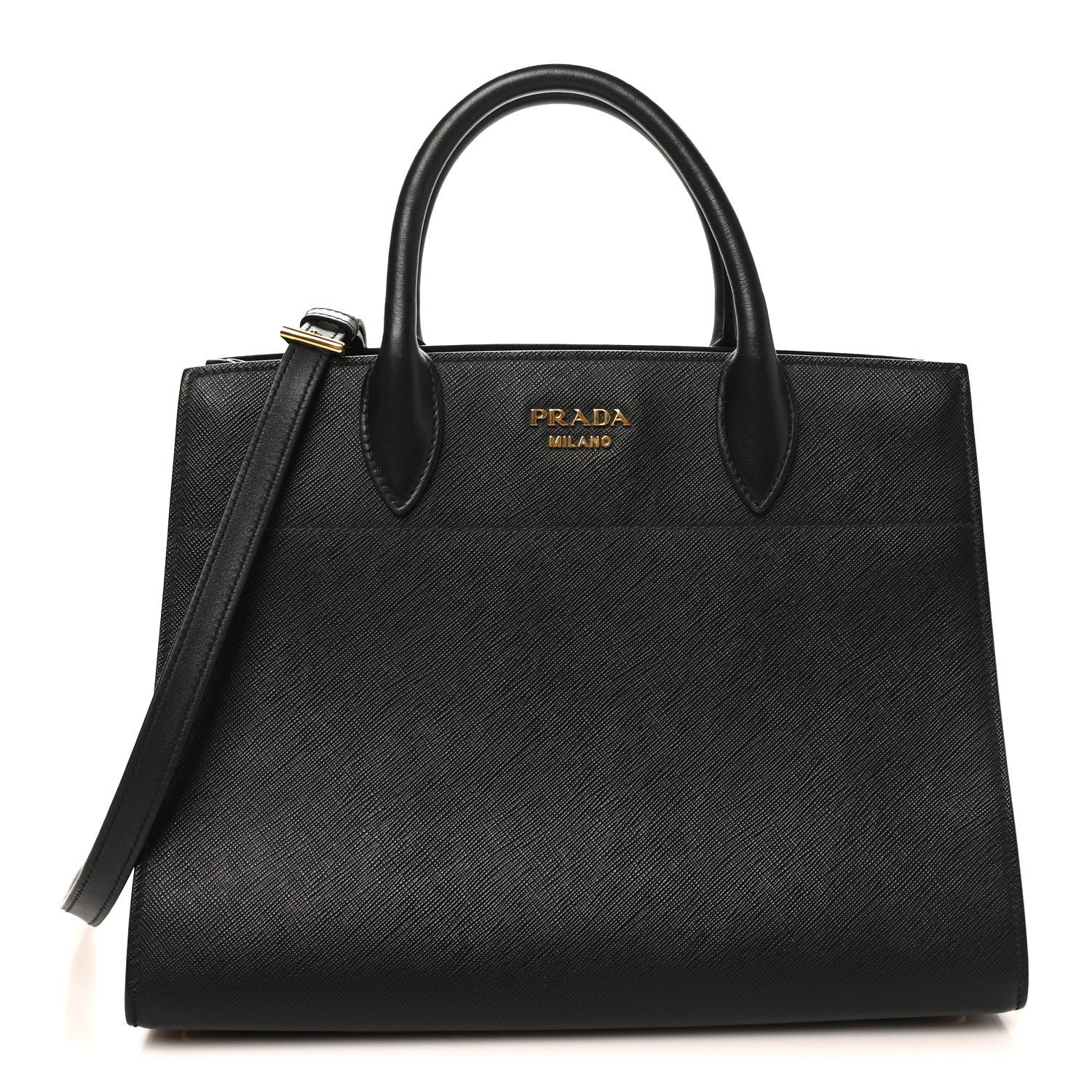 Prada Saffiano City Calfskin Medium Bibliothèque Top Handle Black Fuoco