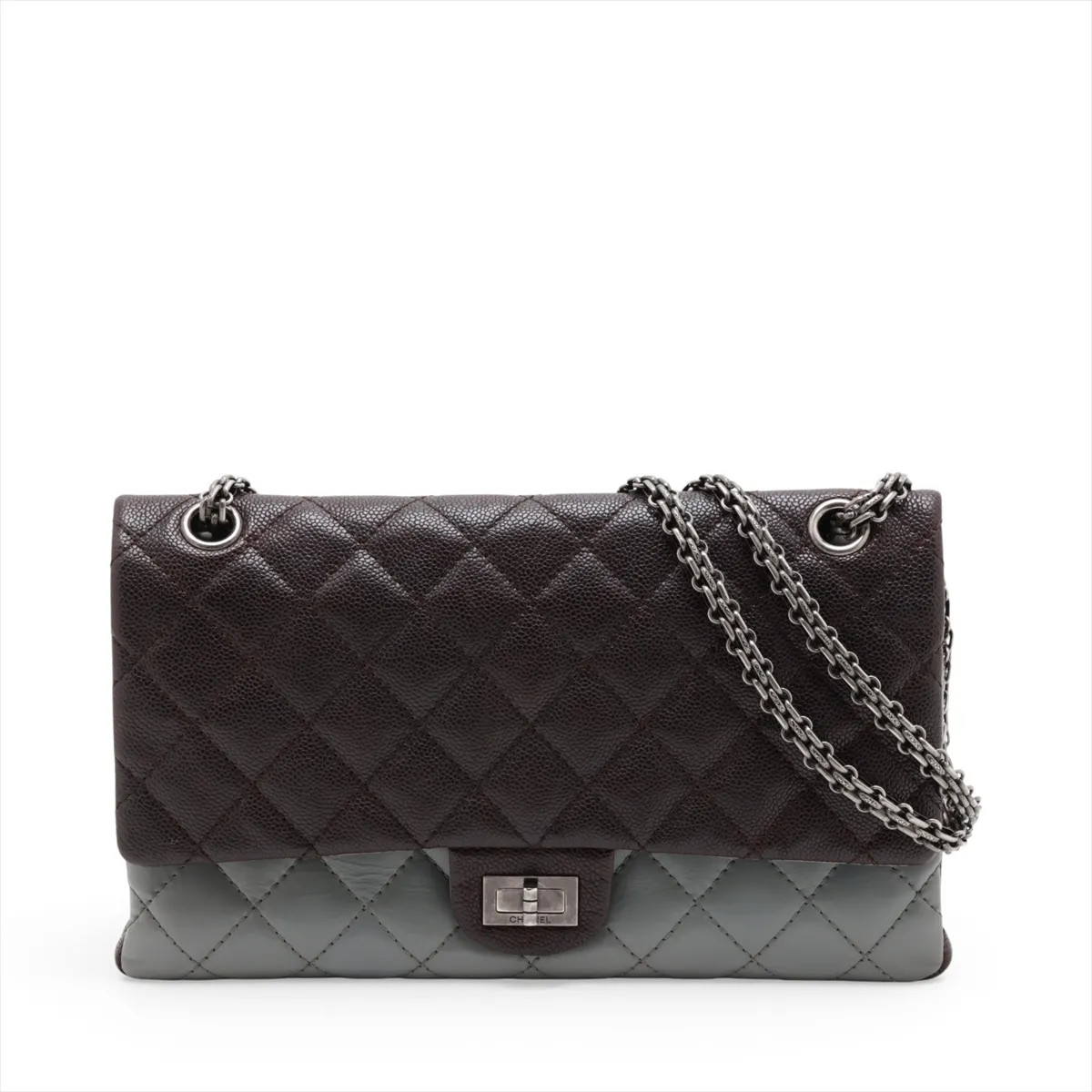 Chanel Matelasse 2.55 Large caviar skin x leather Double Flap Double Chain Bag B