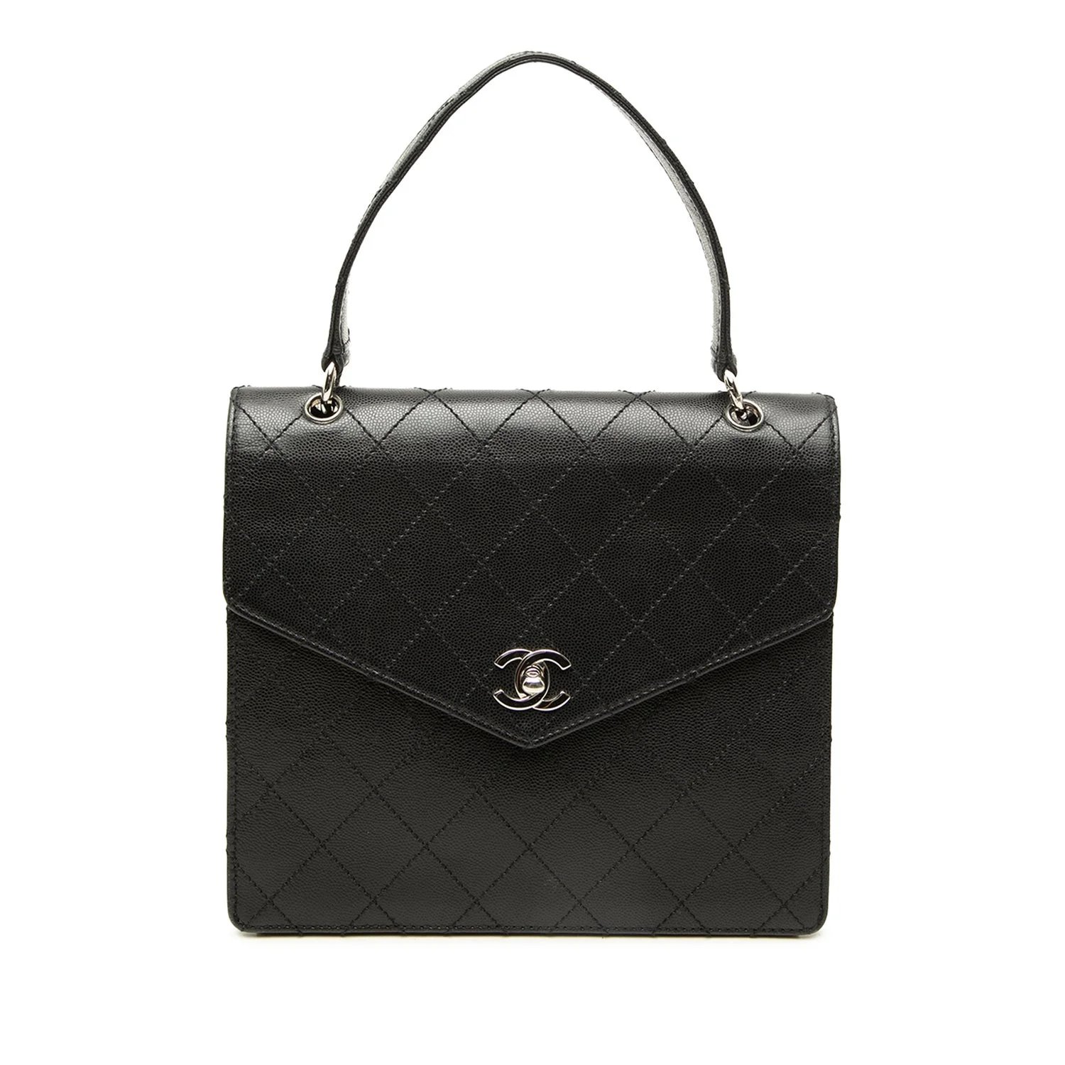 Calf Leather CC Quilted Caviar Top Handle Flap