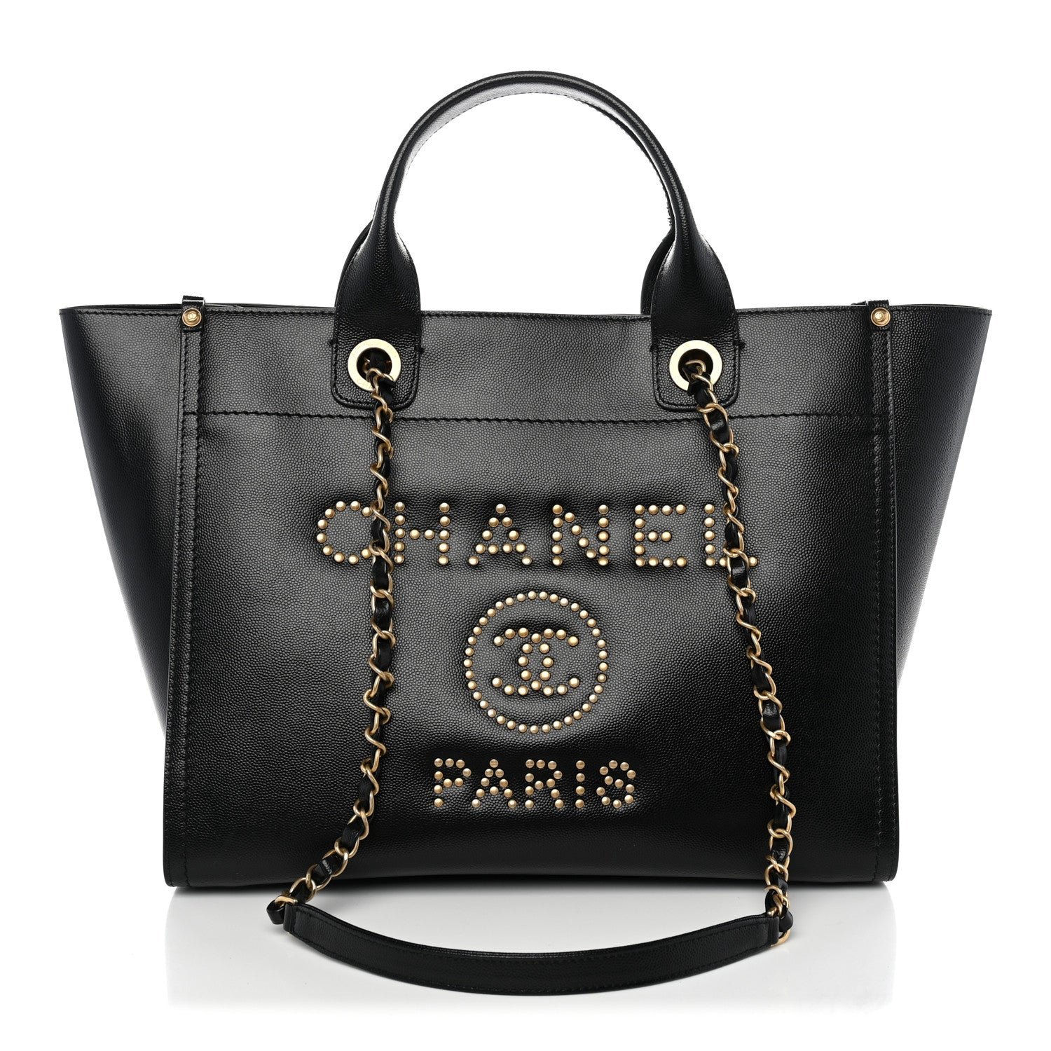 Chanel Caviar Small Studded Deauville Tote Black