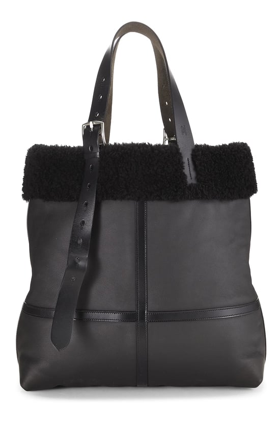 Hermès Black Shearling Etriviere Shopping Aviator Tote
