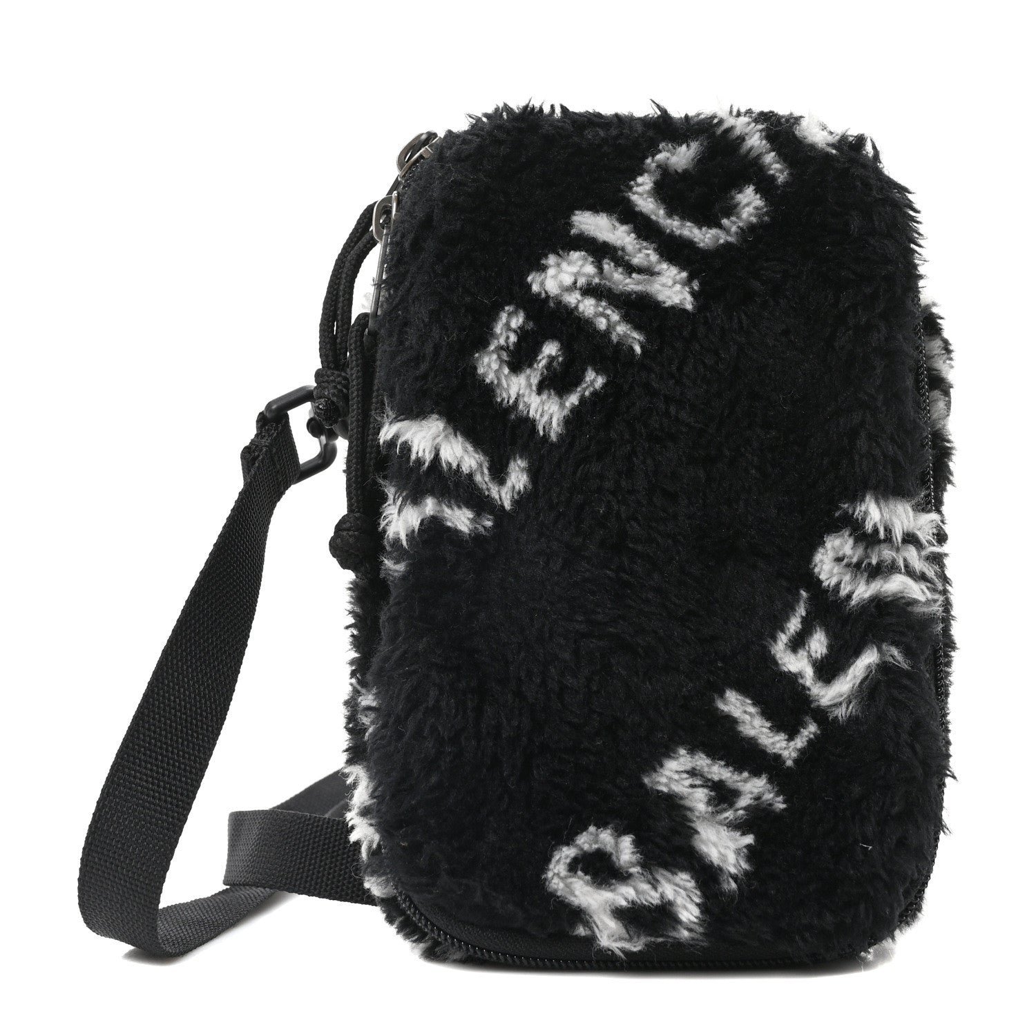 Balenciaga Balenciaga Faux Fur Diagonal Logo Explorer Crossbody Pouch  Black White