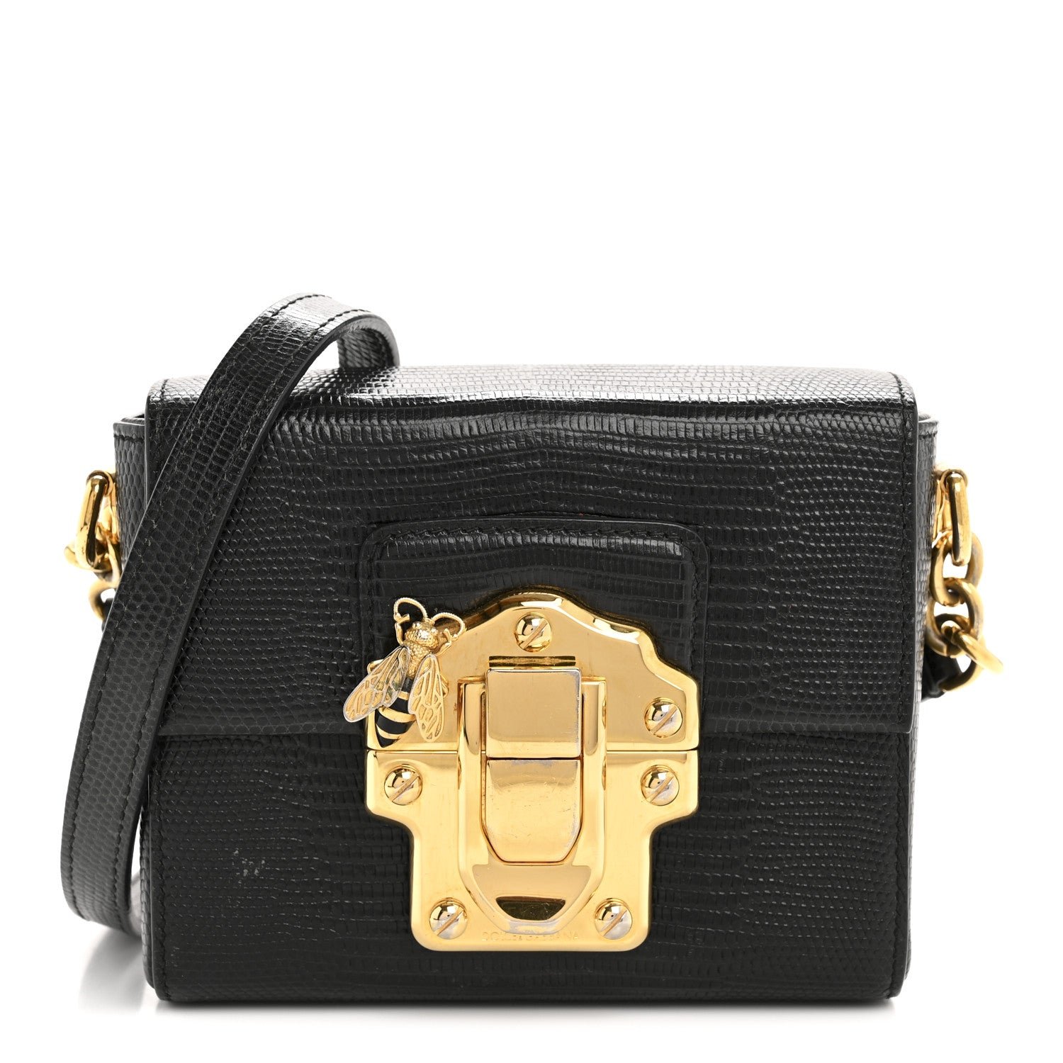 Dolce & Gabbana Dolce & Gabbana Calfskin Iguana Embossed Mini Lucia Satchel Black
