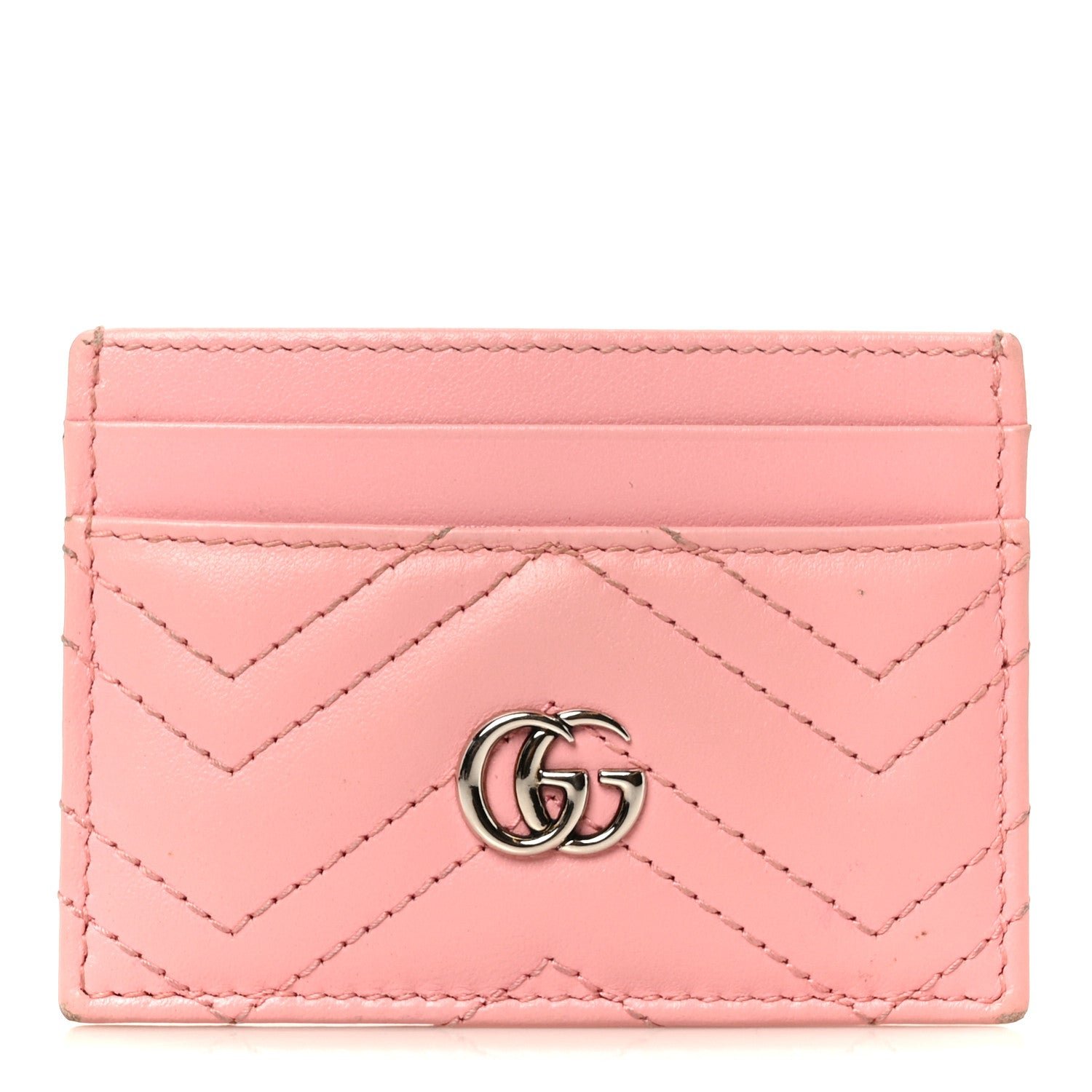 Gucci Calfskin Matelasse GG Marmont Card Holder Wild Rose