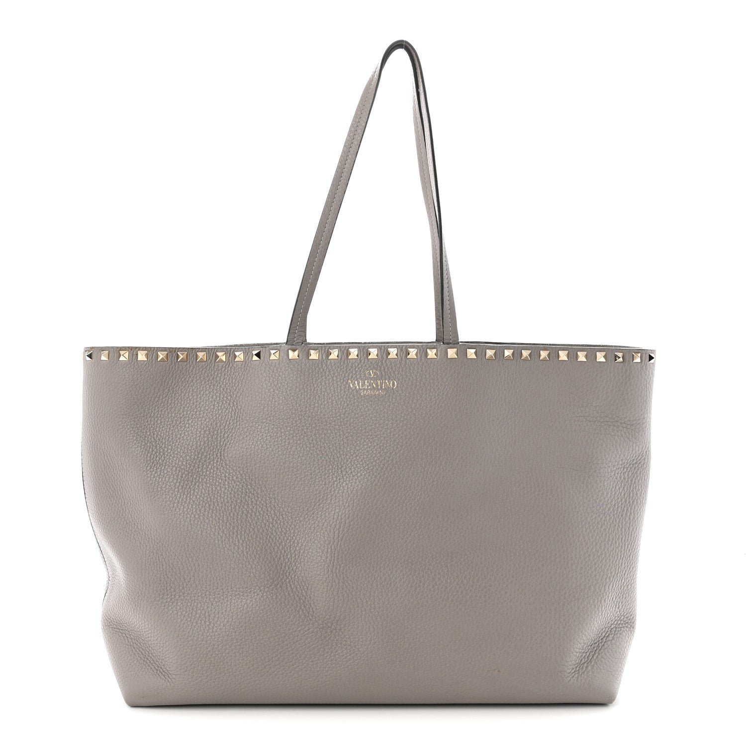 Valentino Garavani Grained Calfskin Rockstud Shoulder Tote Dove Grey