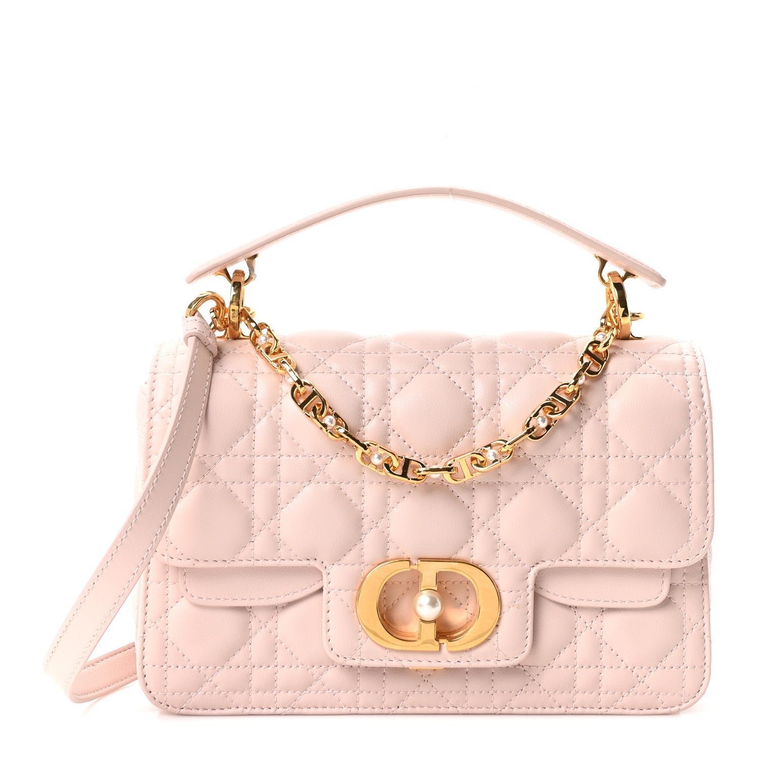 Christian Dior Lambskin Cannage Small Jolie Top Handle Bag Rose Poudre
