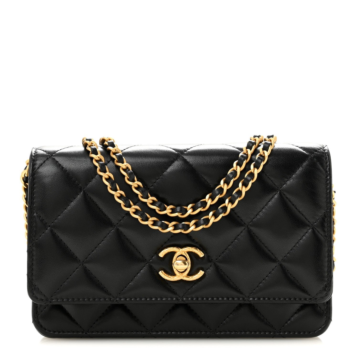 Chanel Lambskin Quilted Logo WOC Wallet On Chain Black