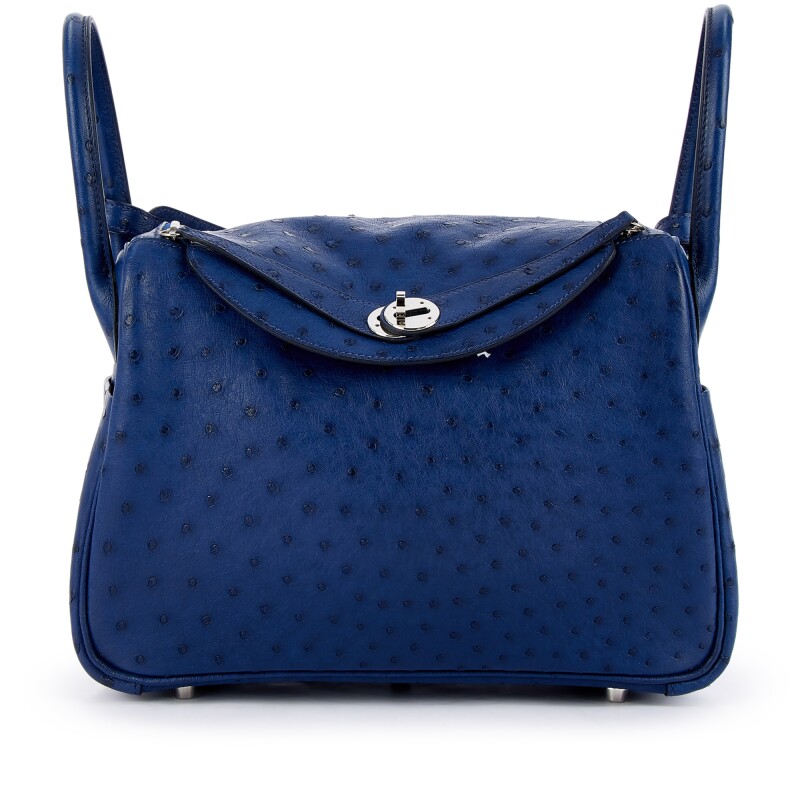 Hermes Bleu Iris Ostrich Lindy 30 Palladium Hardware, 2015