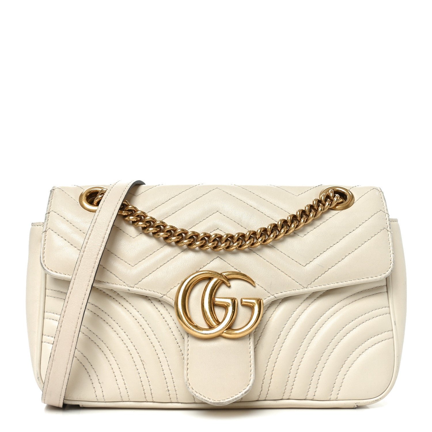 Gucci Calfskin Matelasse Small GG Marmont Shoulder Bag White