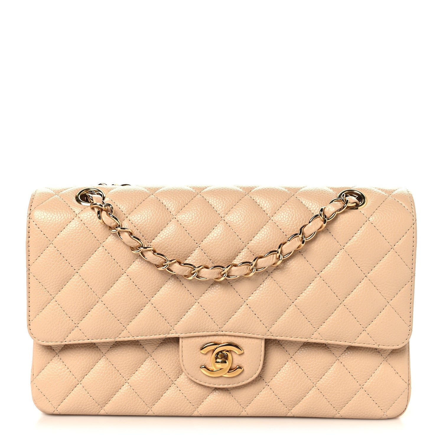 Chanel Caviar Quilted Medium Double Flap Beige