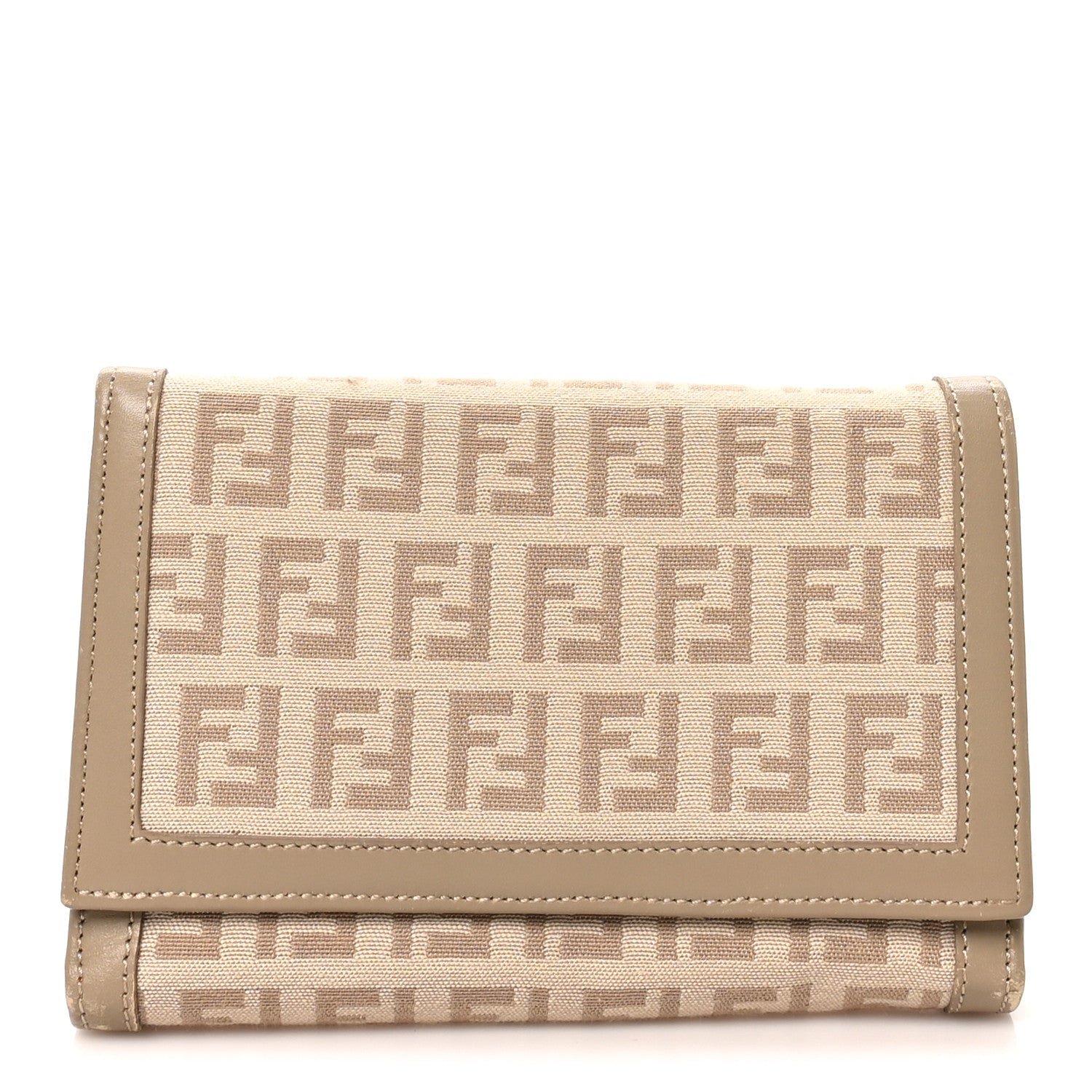 Fendi Zucchino Cuoio Flap Wallet Tortora Pietra