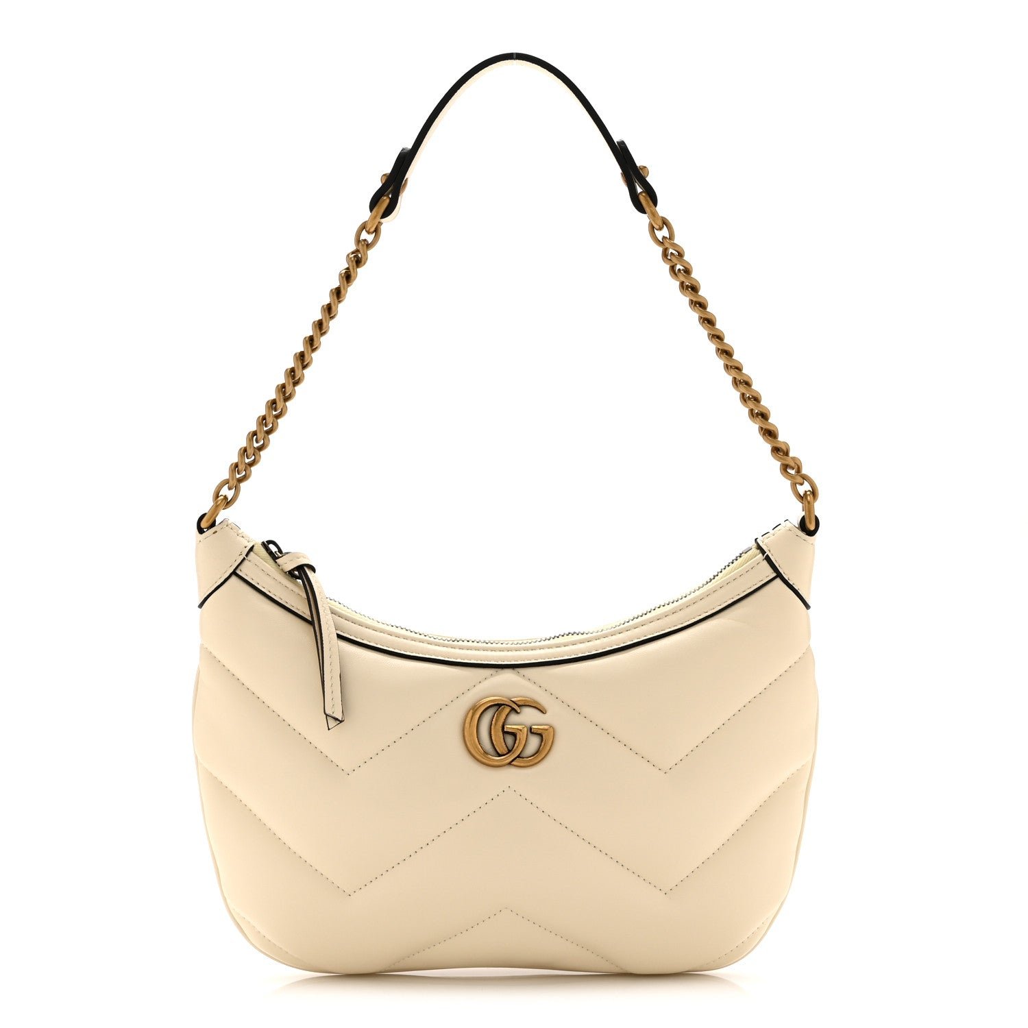 Gucci Calfskin Matelasse GG Marmont Half Moon Hobo White