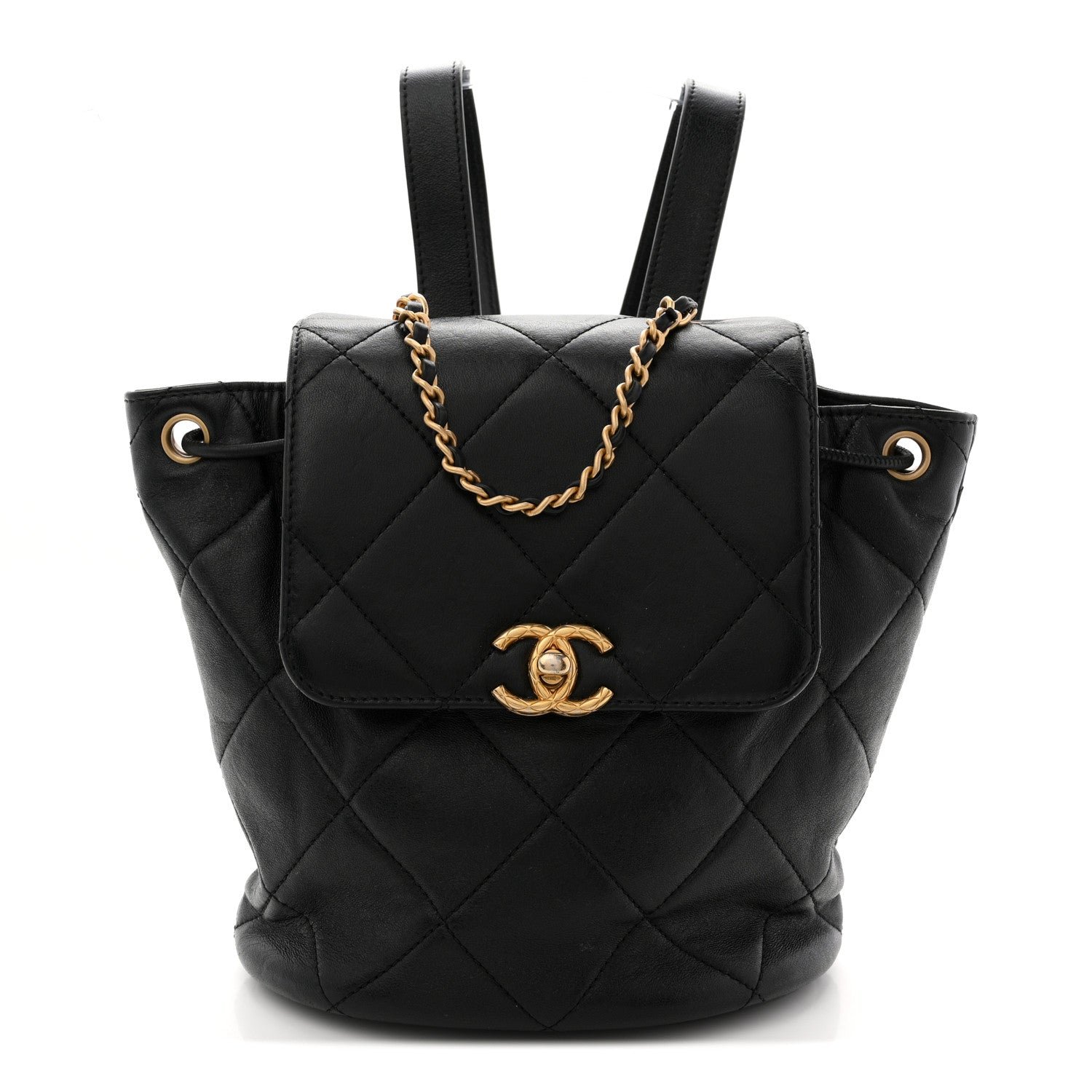 Chanel Lambskin Quilted Logo Mini Backpack Black