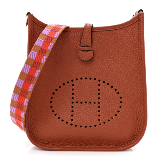 Hermes Taurillon Clemence Maxi Quadrille Evelyne TPM Cuivre Capucine Parme Rouge Duchess