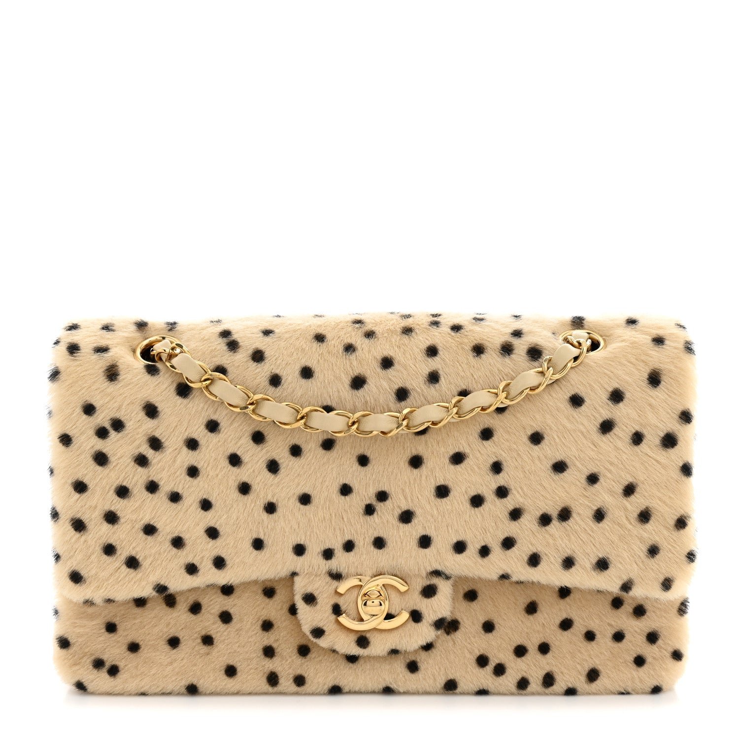 Chanel Pony Hair Cheetah Printed Creative Fabrics Flap Light Beige Black
