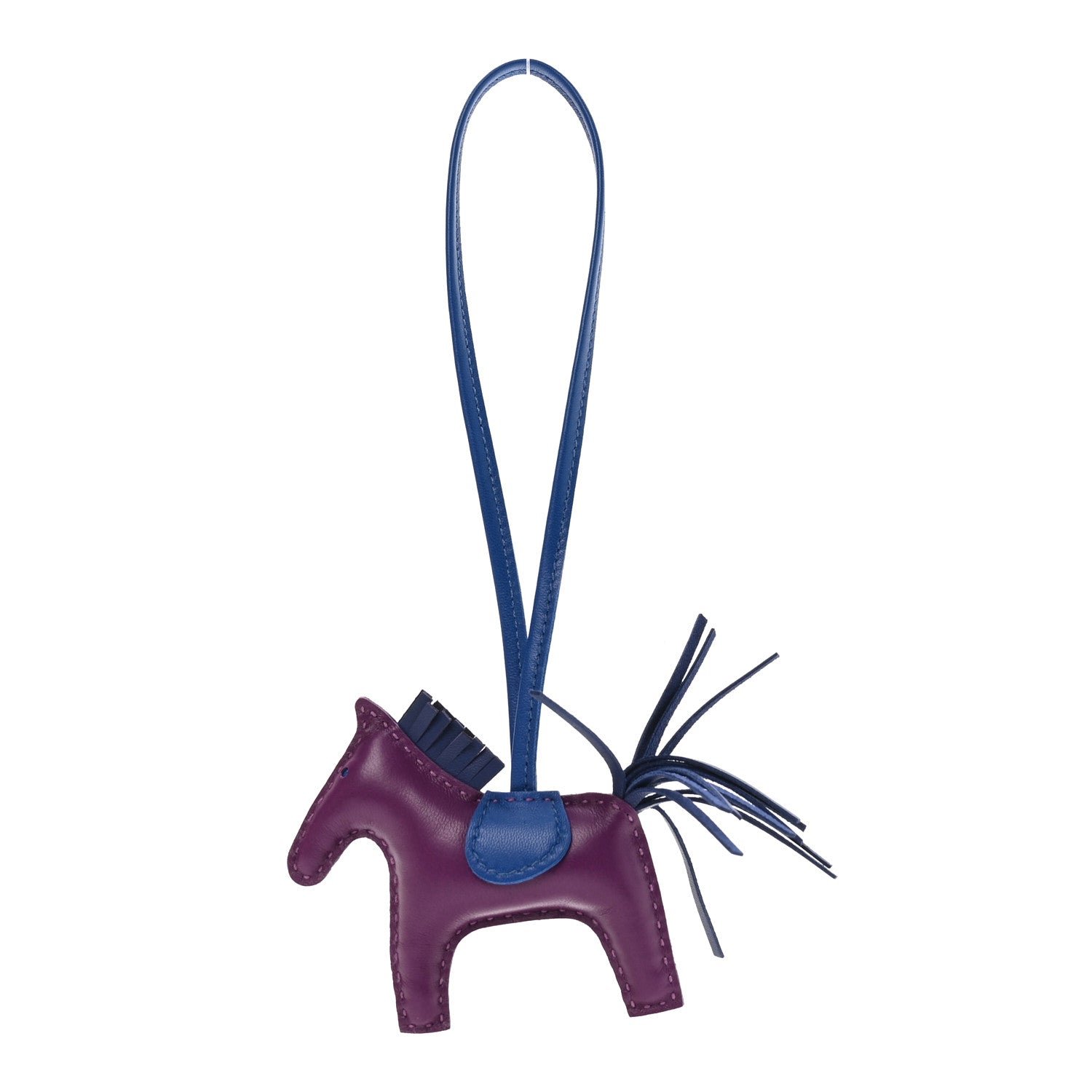 Hermes Milo Lambskin Grigri Rodeo Horse Bag Charm PM Violet Bleu Saphir Bleu France