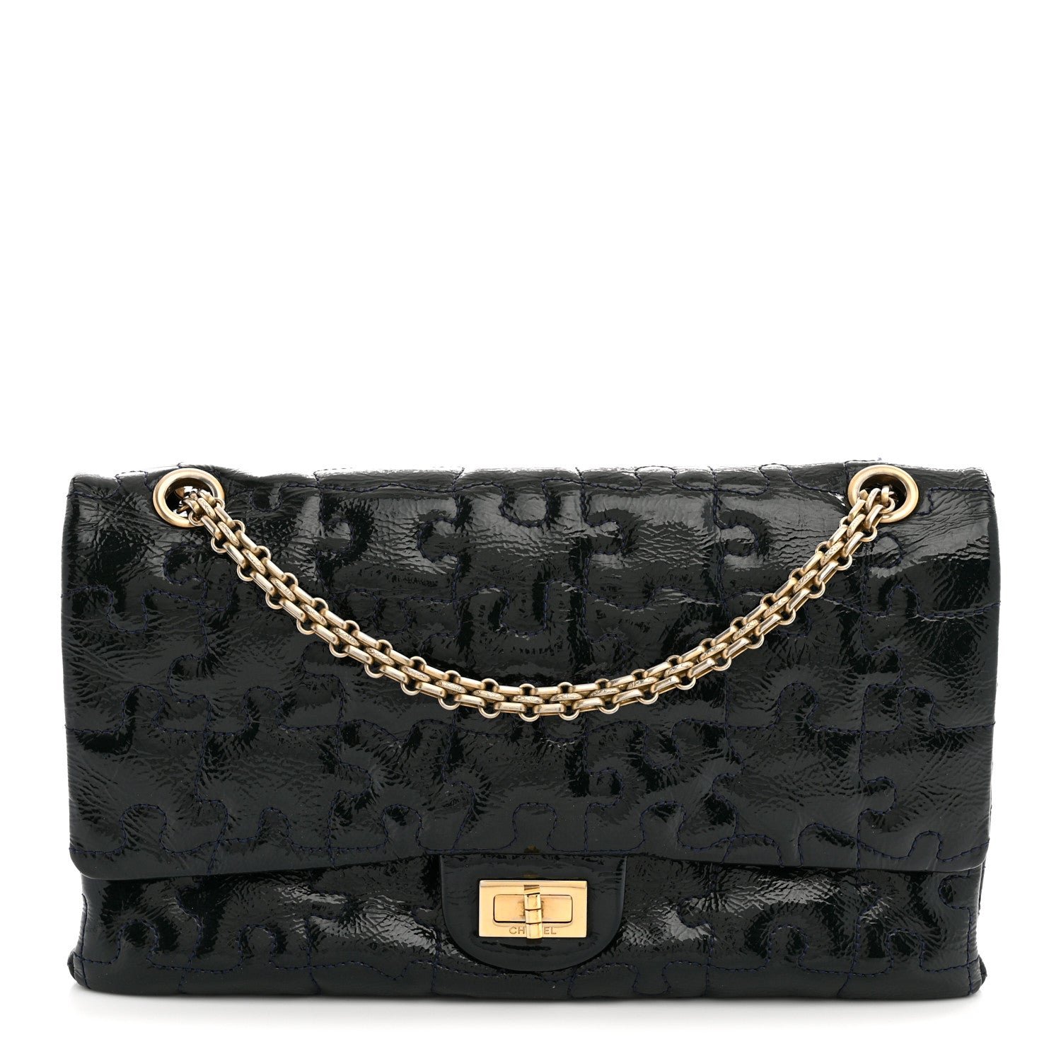 Chanel Crackled Patent Calfskin Puzzle 2.55 Reissue 226 Flap Blue