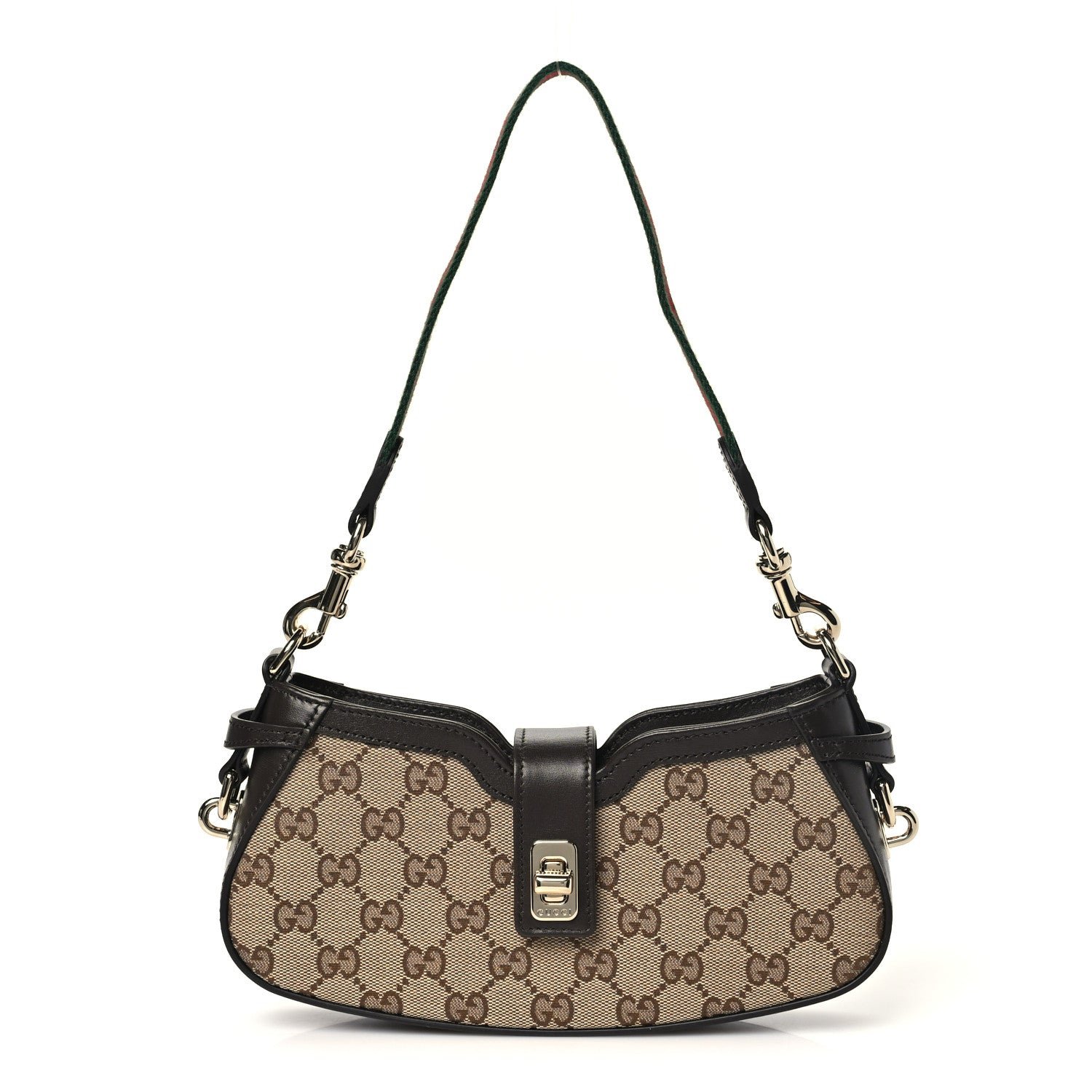 Gucci Calfskin Monogram Mini Moon Side Shoulder Bag Brown