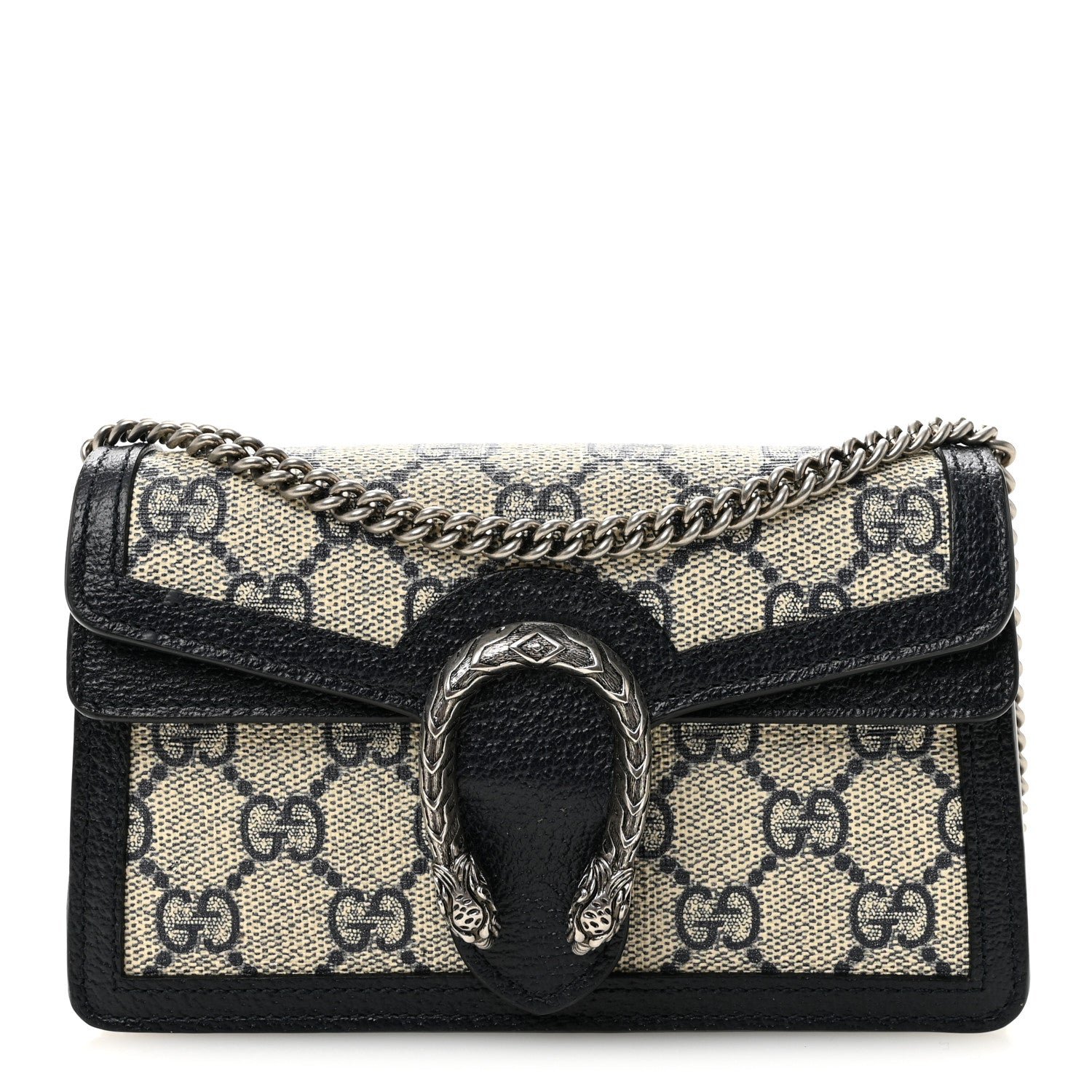 Gucci GG Supreme Monogram Textured Dollar Calfskin Super Mini Dionysus Shoulder Bag Beige Blue
