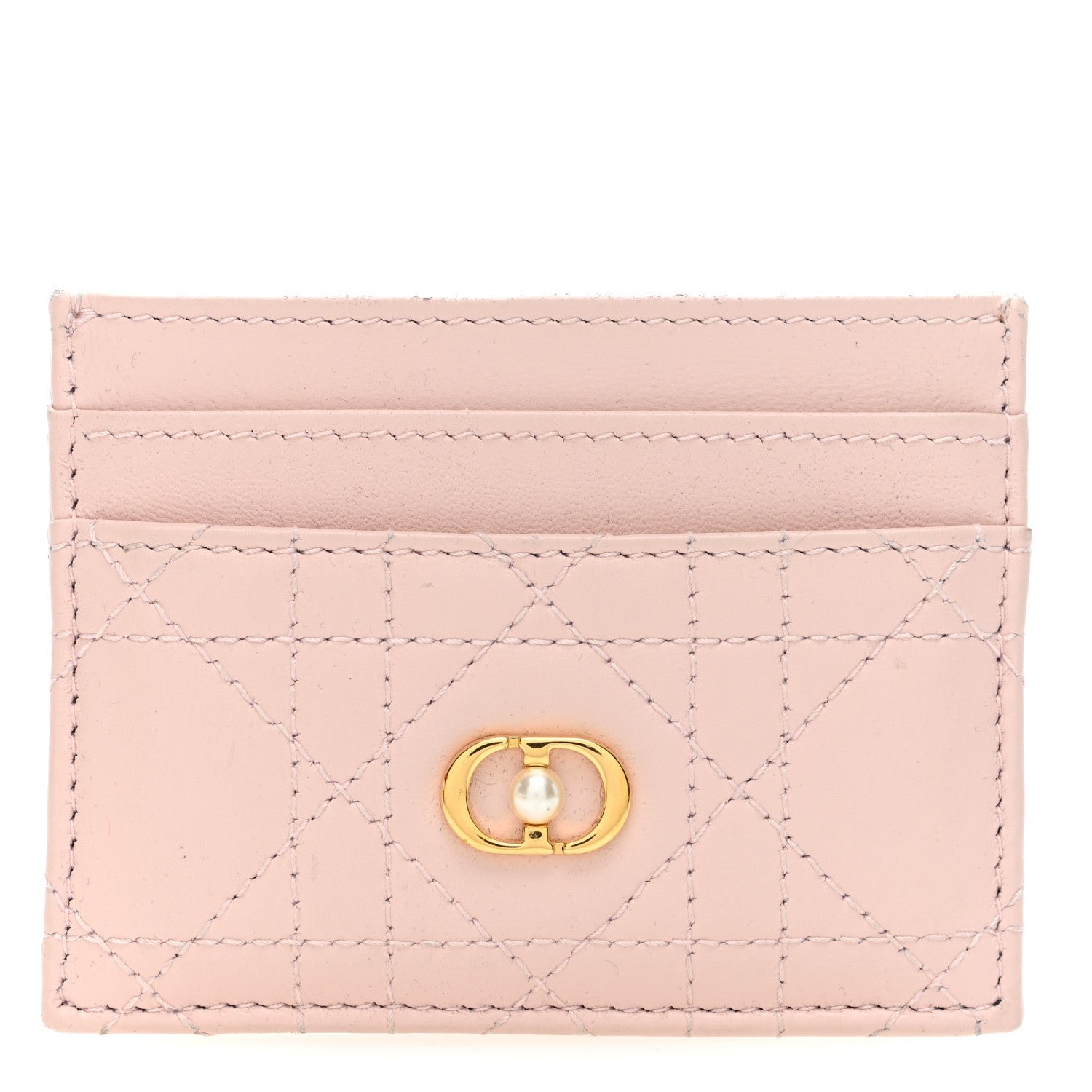 Christian Dior Lambskin Pearl Cannage Dior Jolie Freesia Card Holder Powder Pink