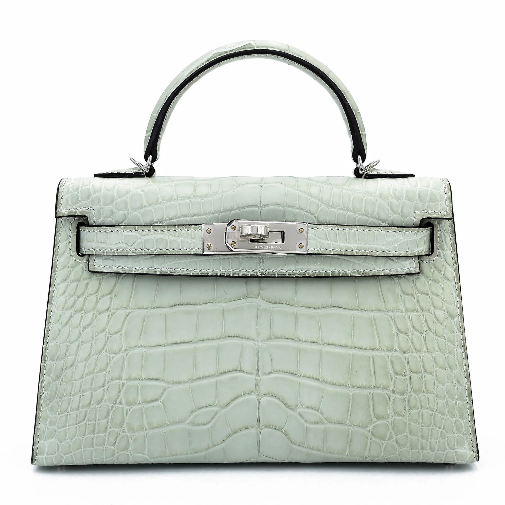 Unused ( Rank NS ) HERMÈS Mini Kelly II Gris Neve (0W) Matte Alligator Palladium hardware B (2023)