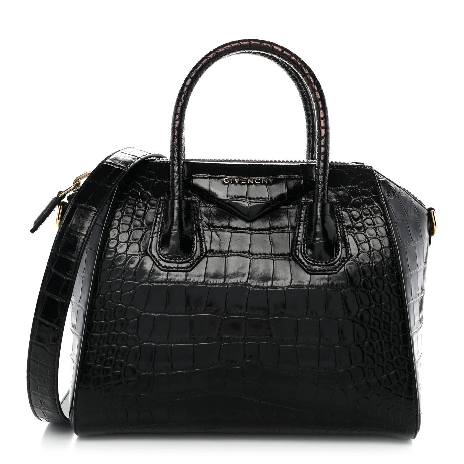 Givenchy Calfskin Crocodile Embossed Small Antigona Black
