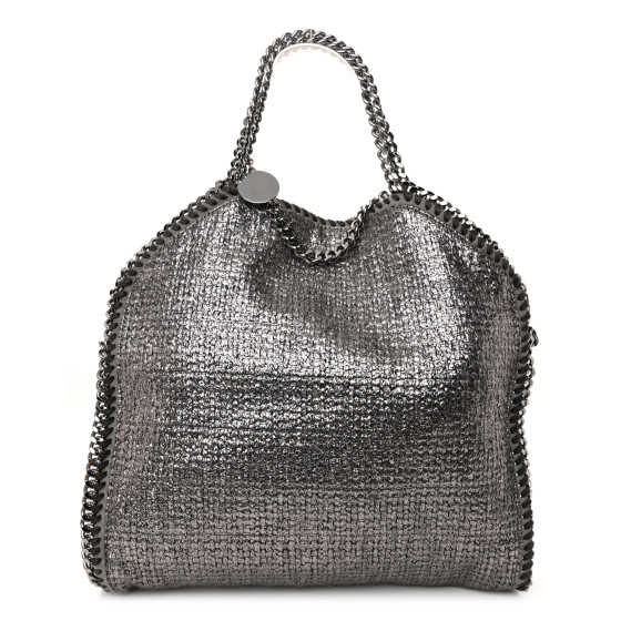 Stella McCartney Metallic Woven Boucle Falabella Fold Over Tote Dark Grey
