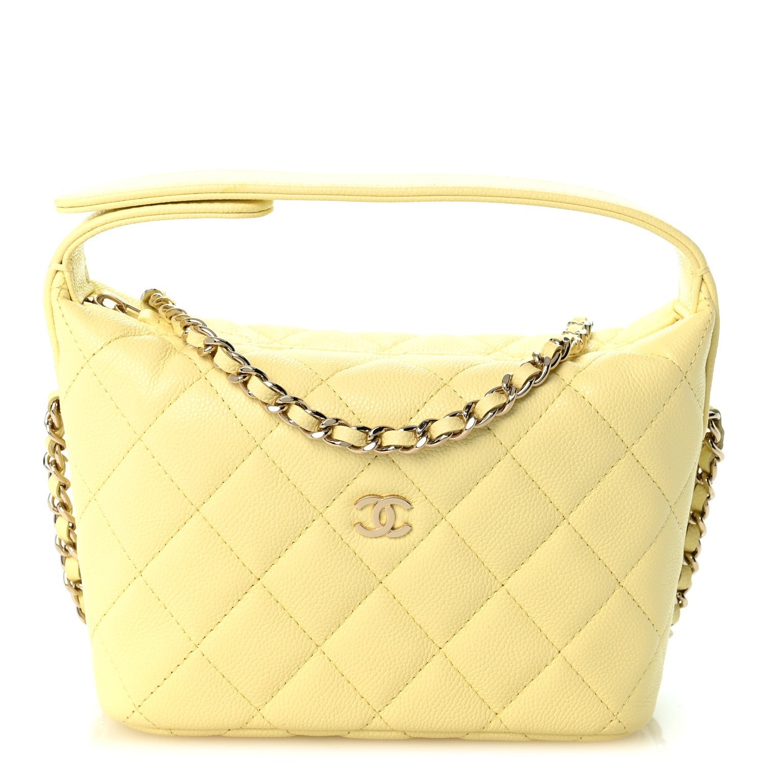 Chanel Caviar Quilted Hobo Clutch With Chain Light Yellow