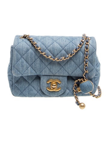 Mini Denim Pearl Crush Flap Bag