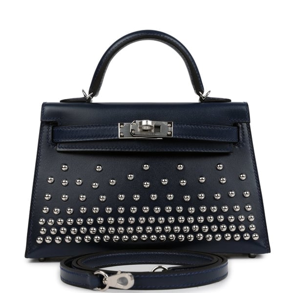 Hermes Kelly Sellier 20 Clouté Bleu Abysse Box Palladium Hardware