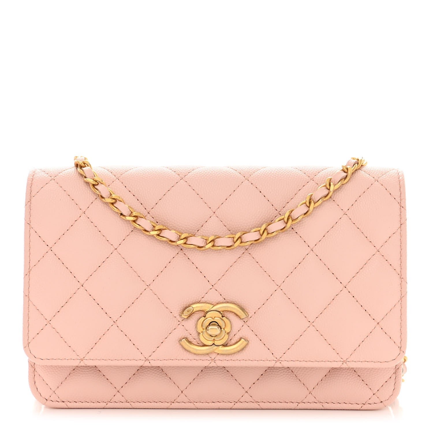 Chanel Caviar Quilted Camellia Wallet On Chain WOC Light Pink