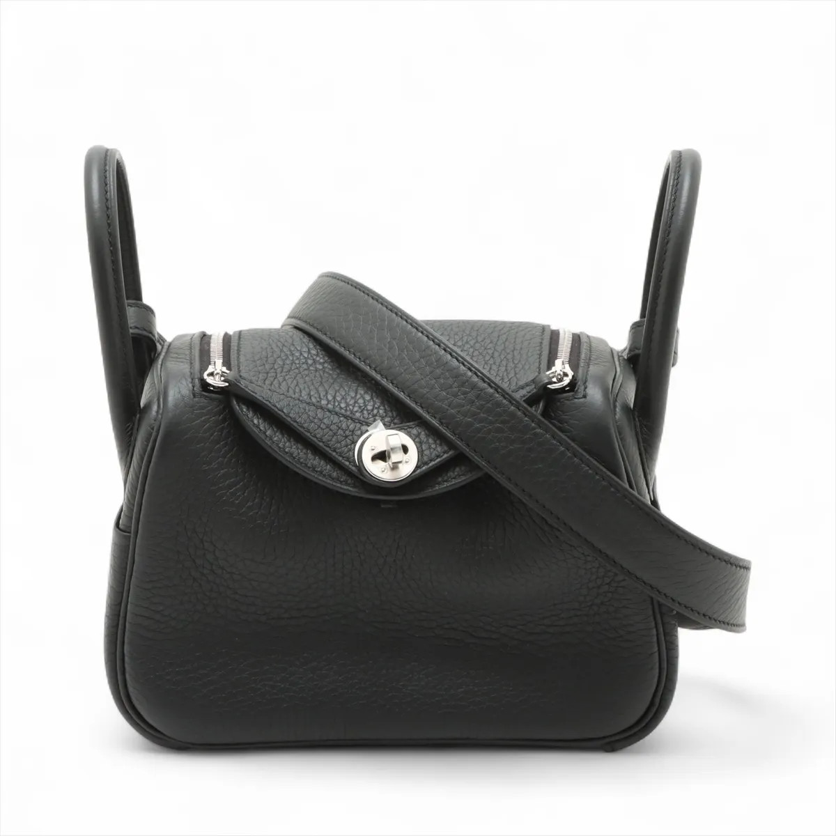 Hermès Lindy mini 20 Taurillon Clemence Black Silver Metal Fittings